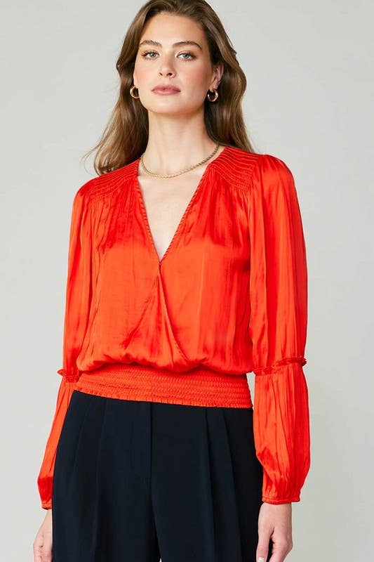 Surplice Neck Blouse W/Pleated Detail