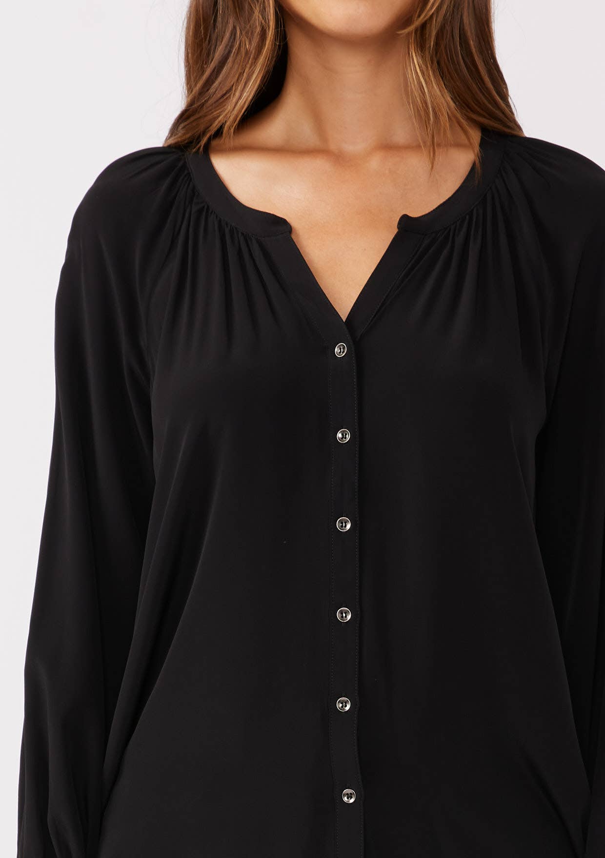 High Low Button Down Long Sleeve Blouse
