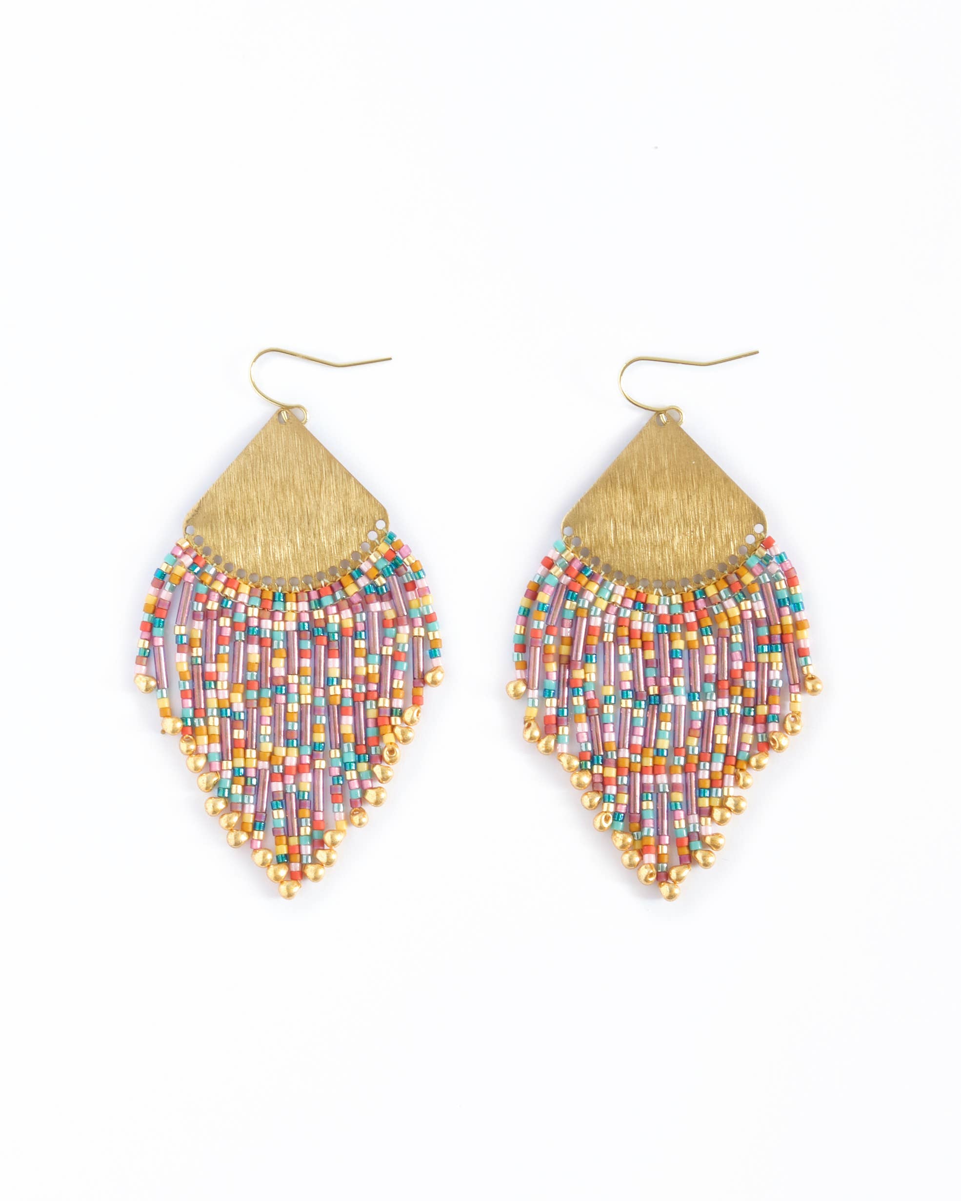 Beaded Handwoven Confetti Fringe Earrings (Neutral)