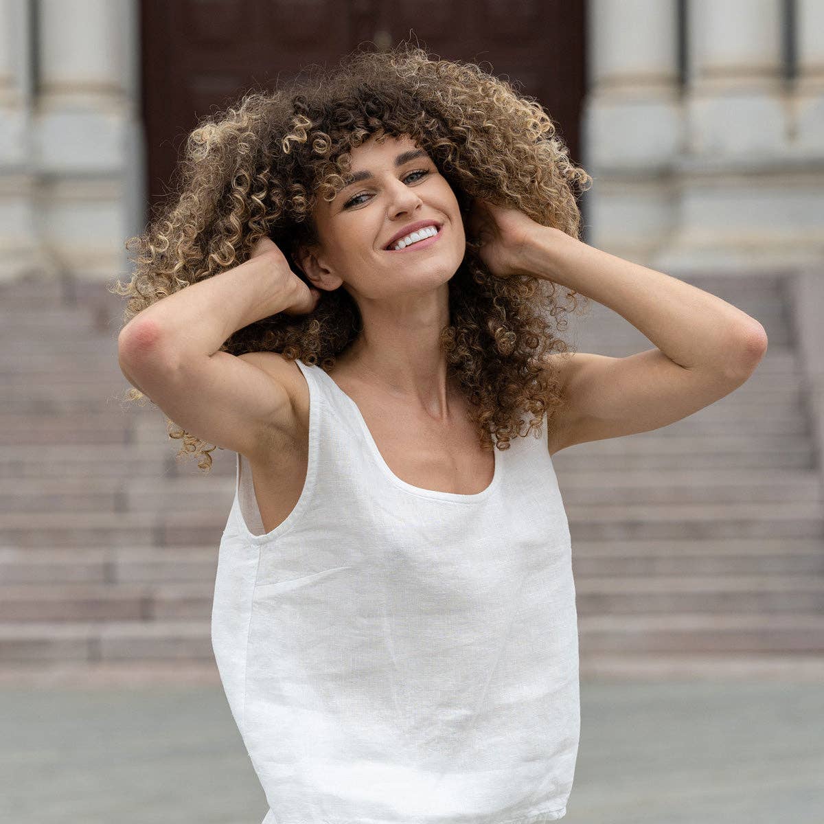 Linen Crop Top Ana White - Summer Sleeveless Linen Blouse