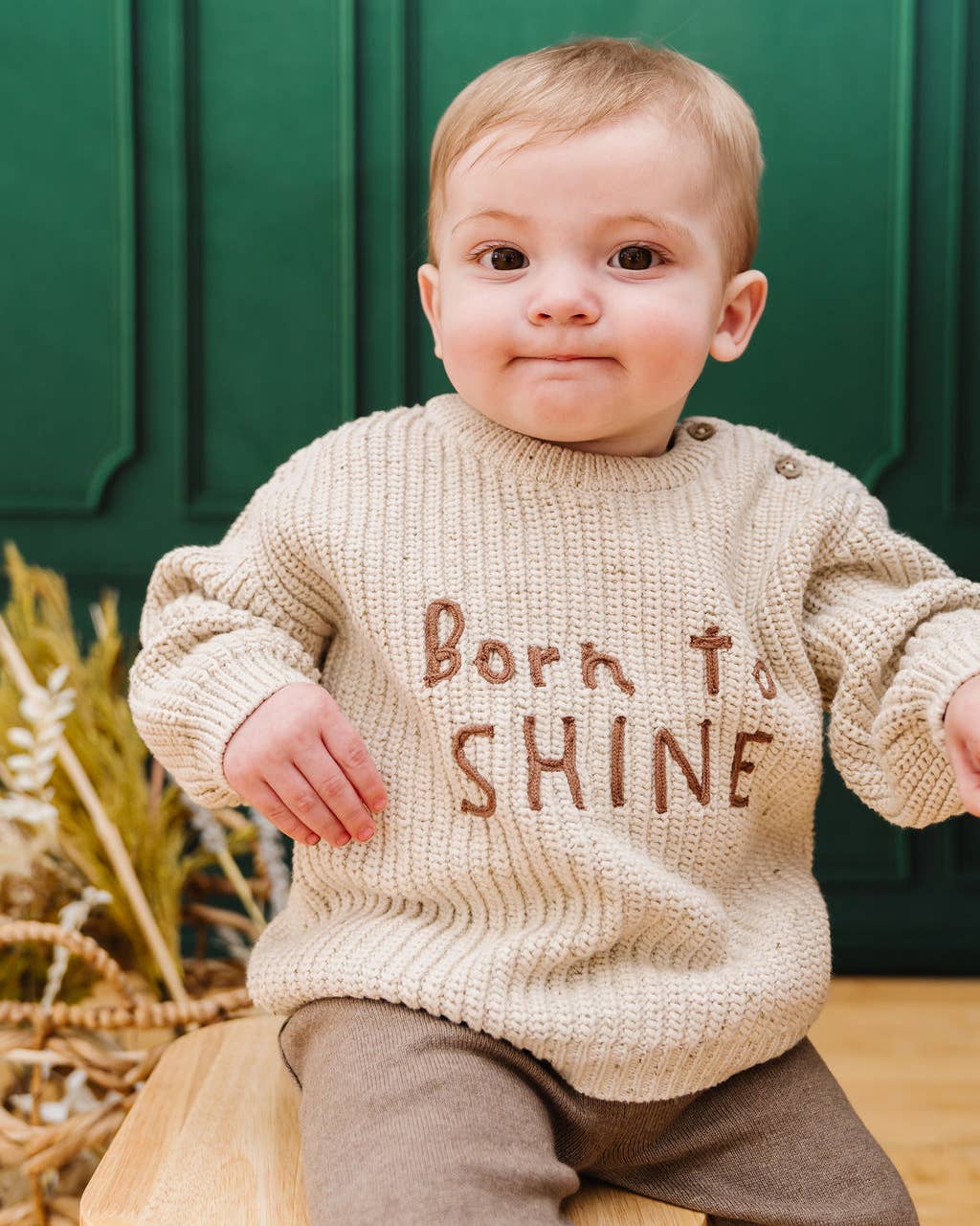 BORN TO SHINE Chunky Knit Slouchy Baby Pullover Sweater