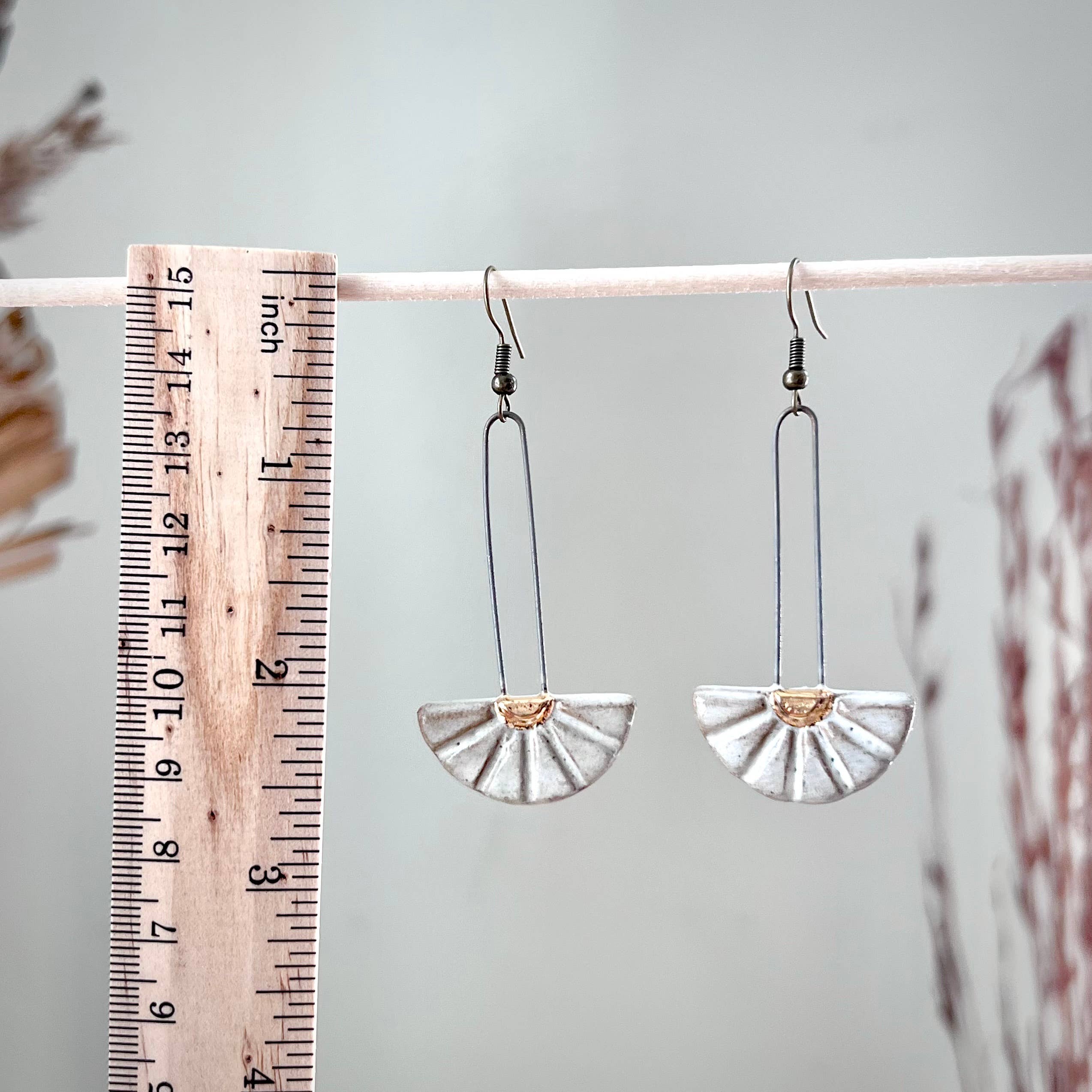 White Dropped Half Sun Burst Earrings