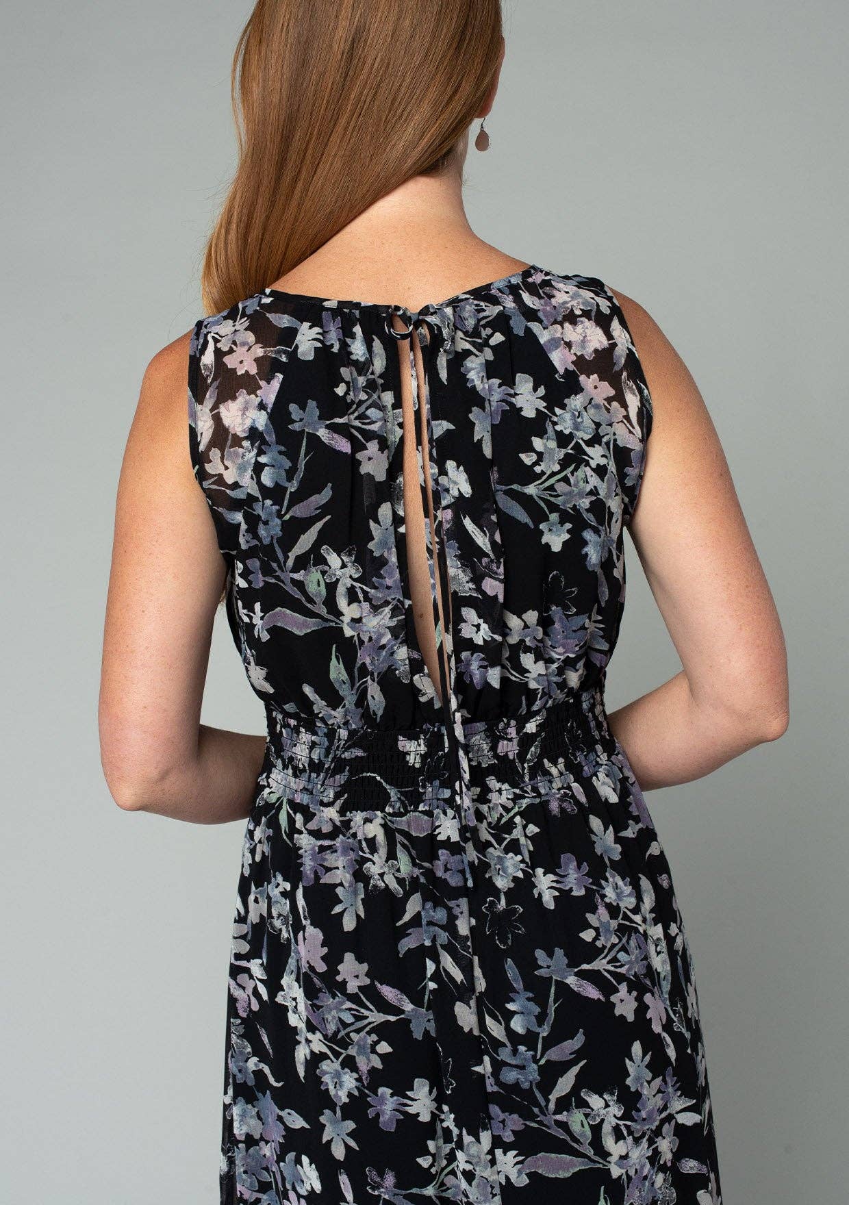 Floral Sleeveless Round Neck Open Back Maxi Dress