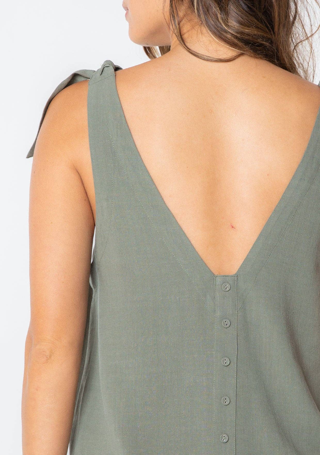 Linen Blend Double V Neck Tank Top