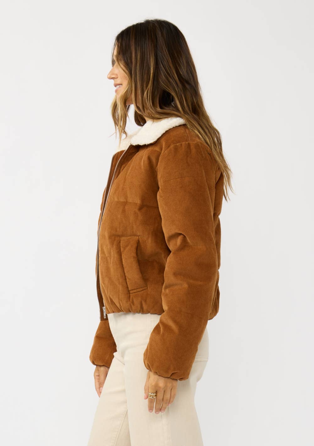 Corduroy Puffer Jacket with Sherpa Collar