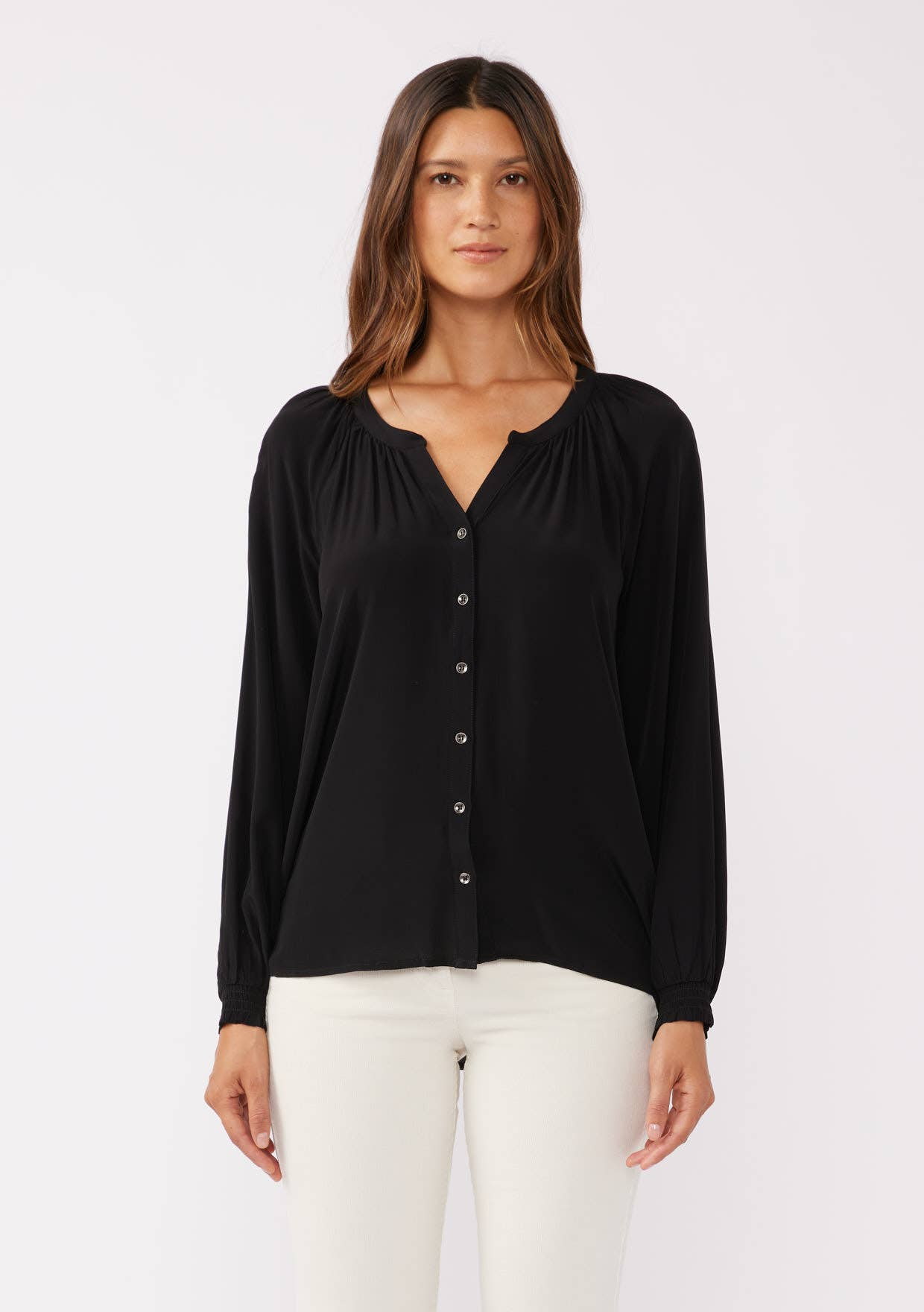 High Low Button Down Long Sleeve Blouse