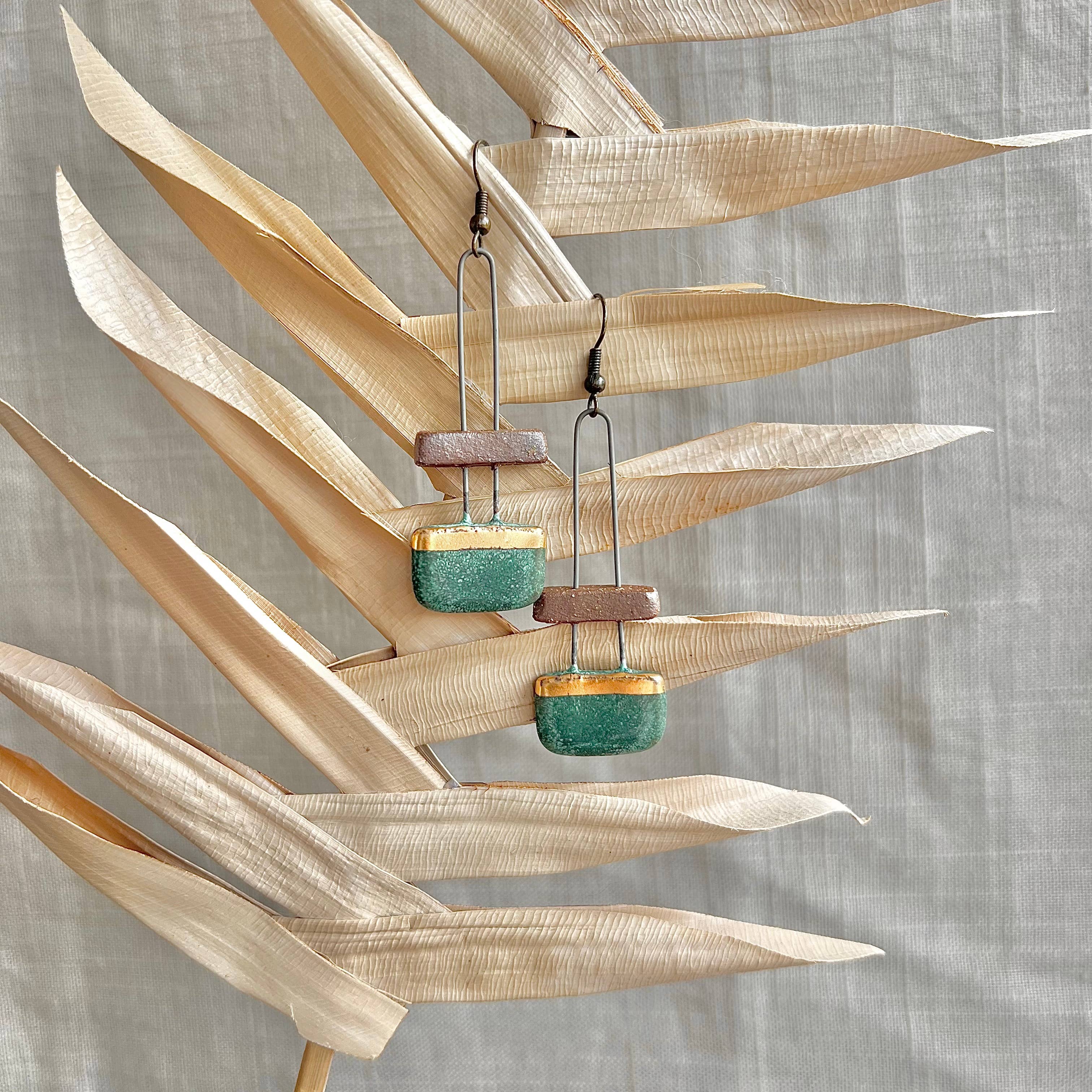 Patina Green and Natural Clay Earrings
