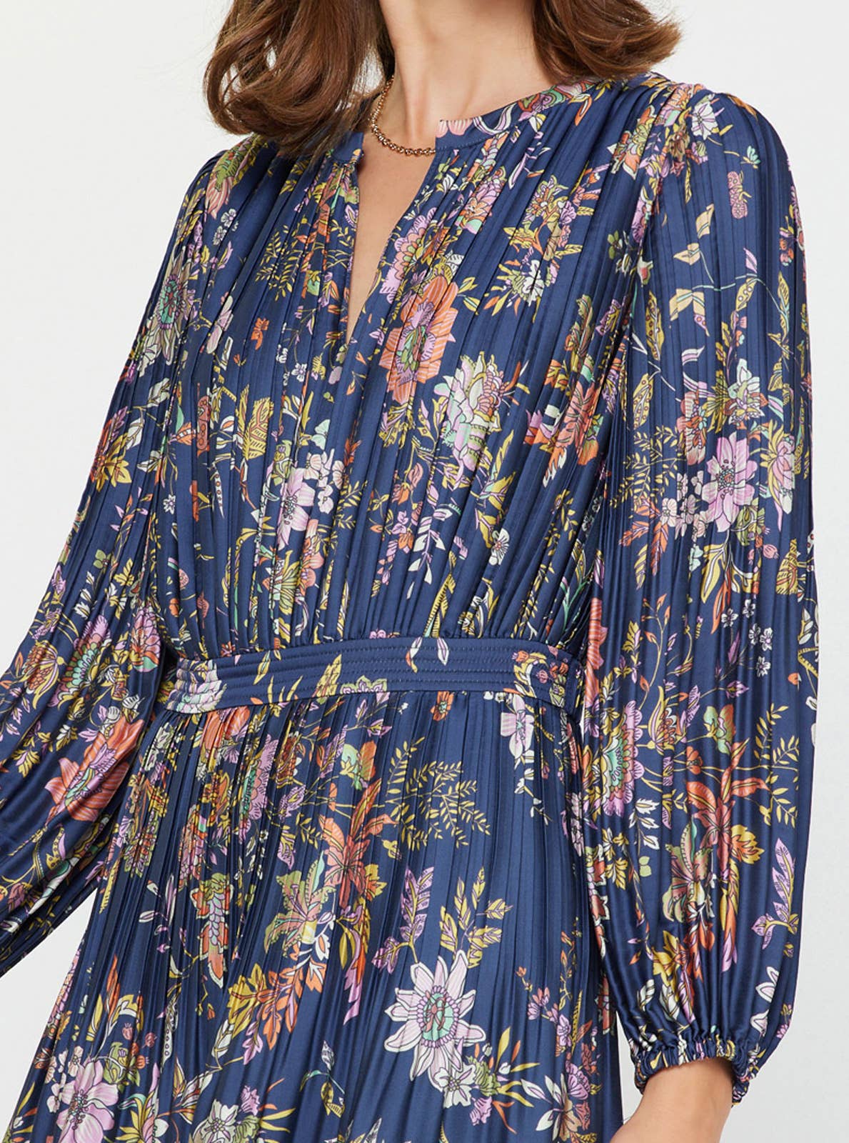 Floral Printed Pleated Long Dress