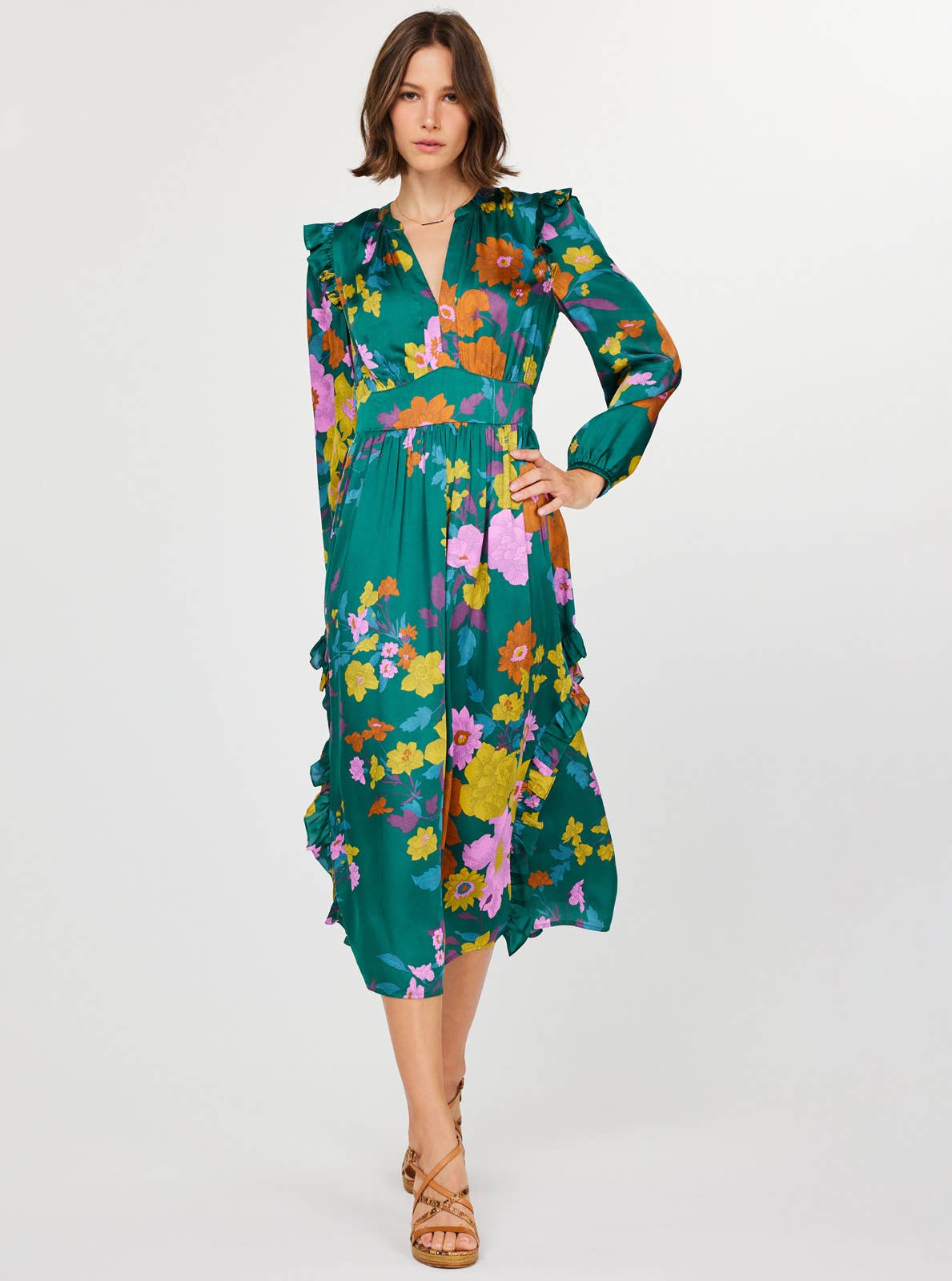 Floral Printed Ruffled Midi Dress