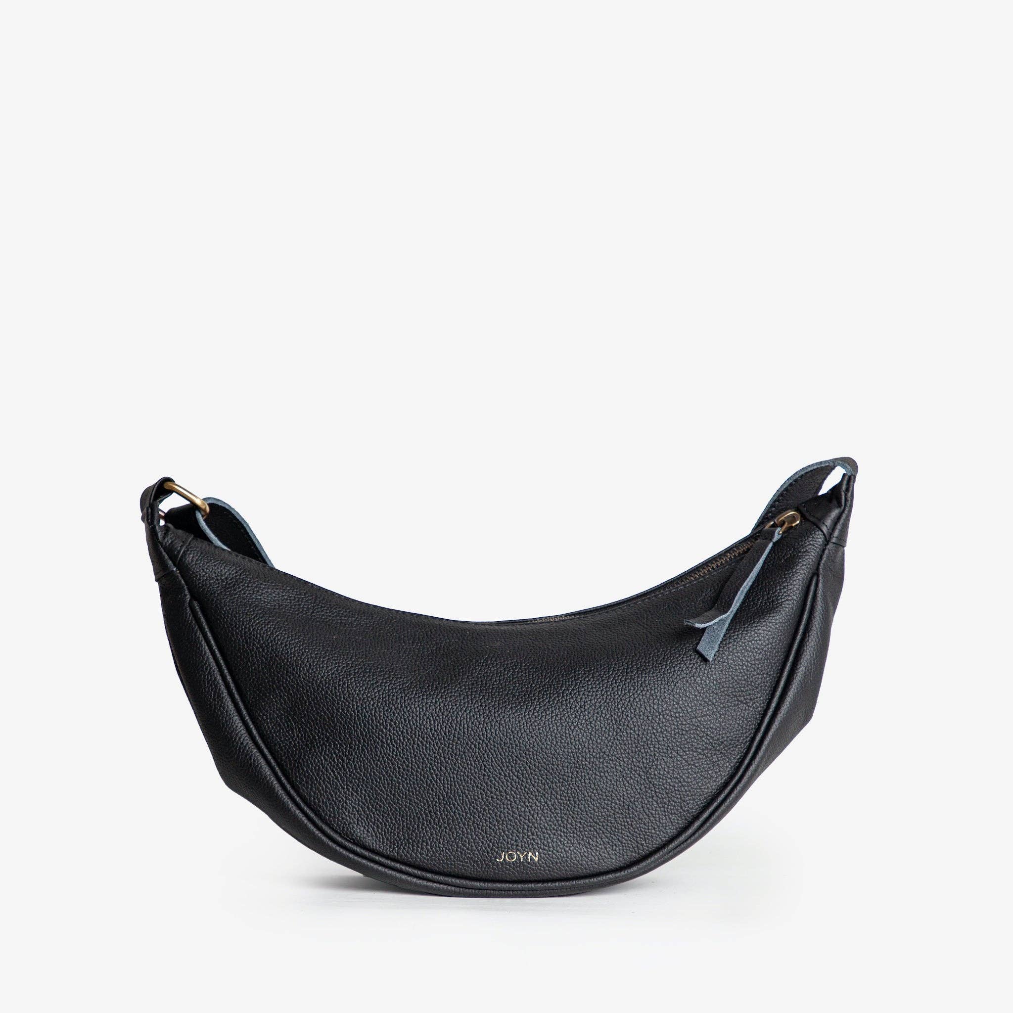 Pebbled Leather Moon Sling Bag - Black