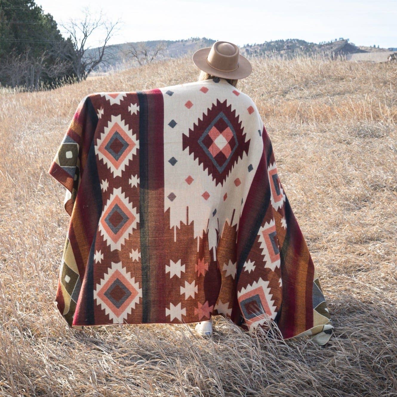 Andean Alpaca Wool Blanket - Western - Rust