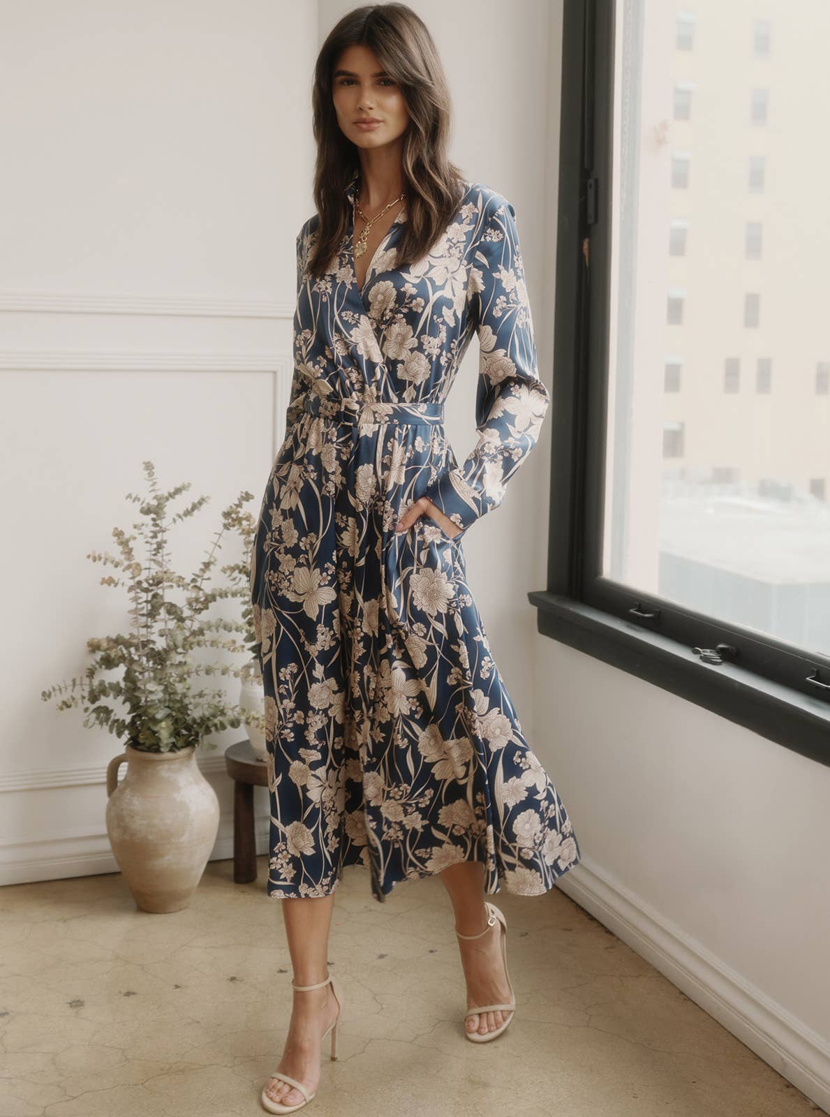 Floral Printed Midi Wrap Dress