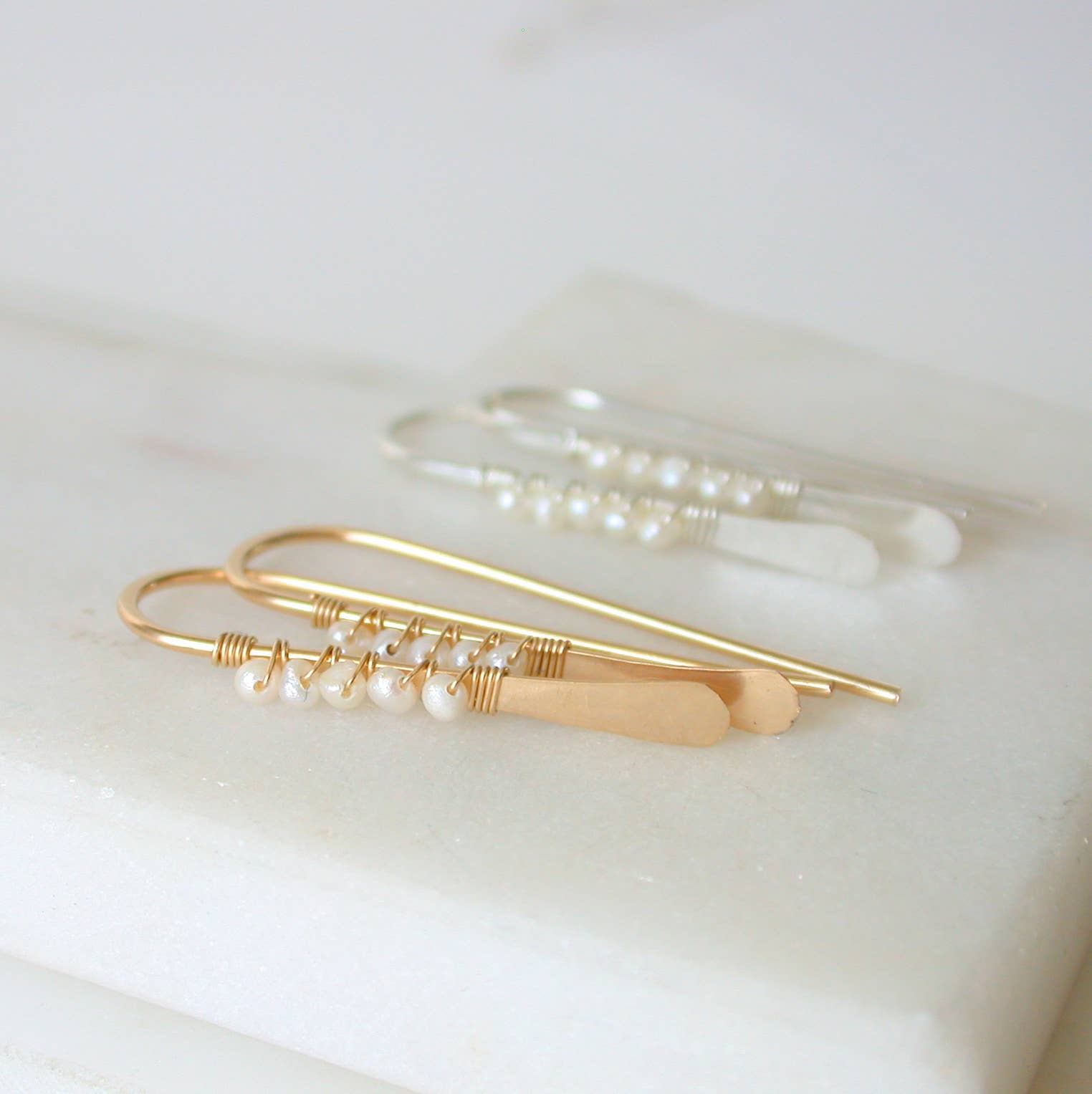 Gemstone Wrapped Petite Threader Earrings