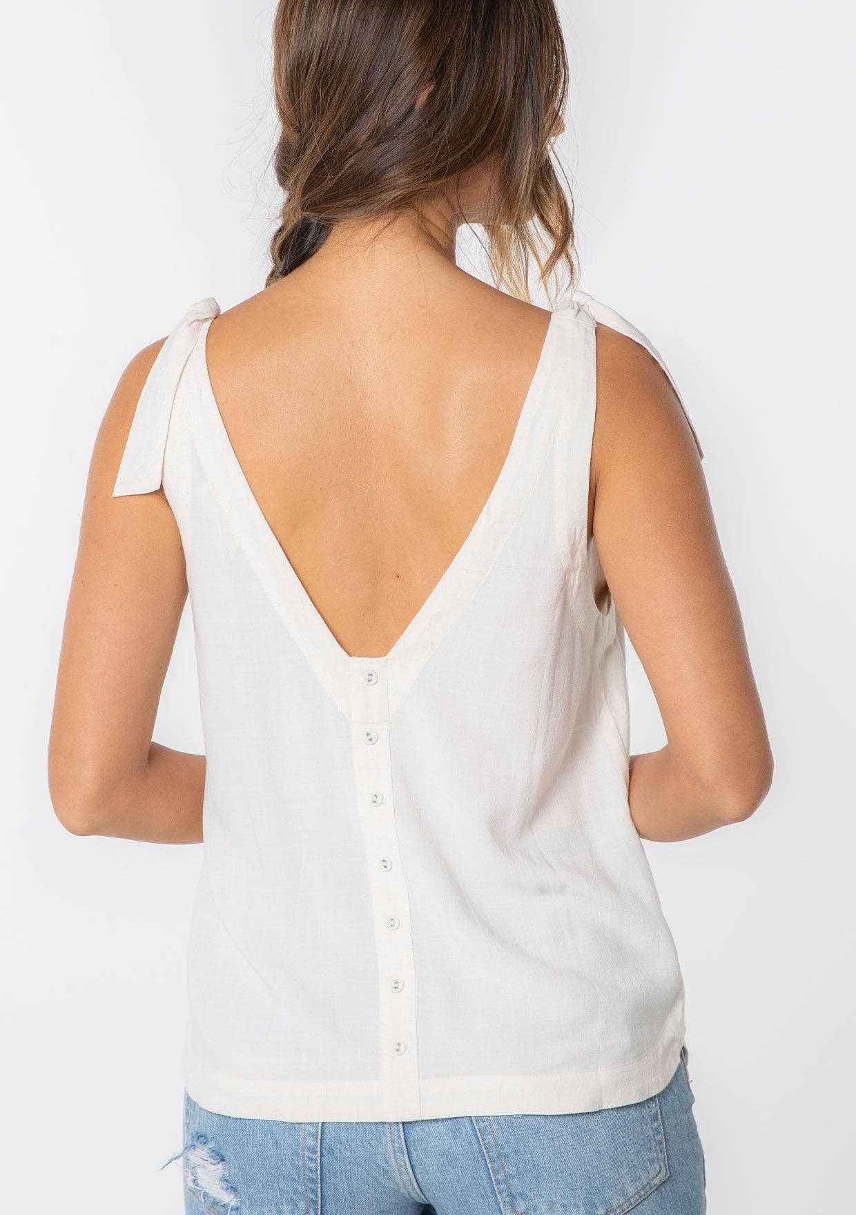 Linen Blend Double V Neck Tank Top