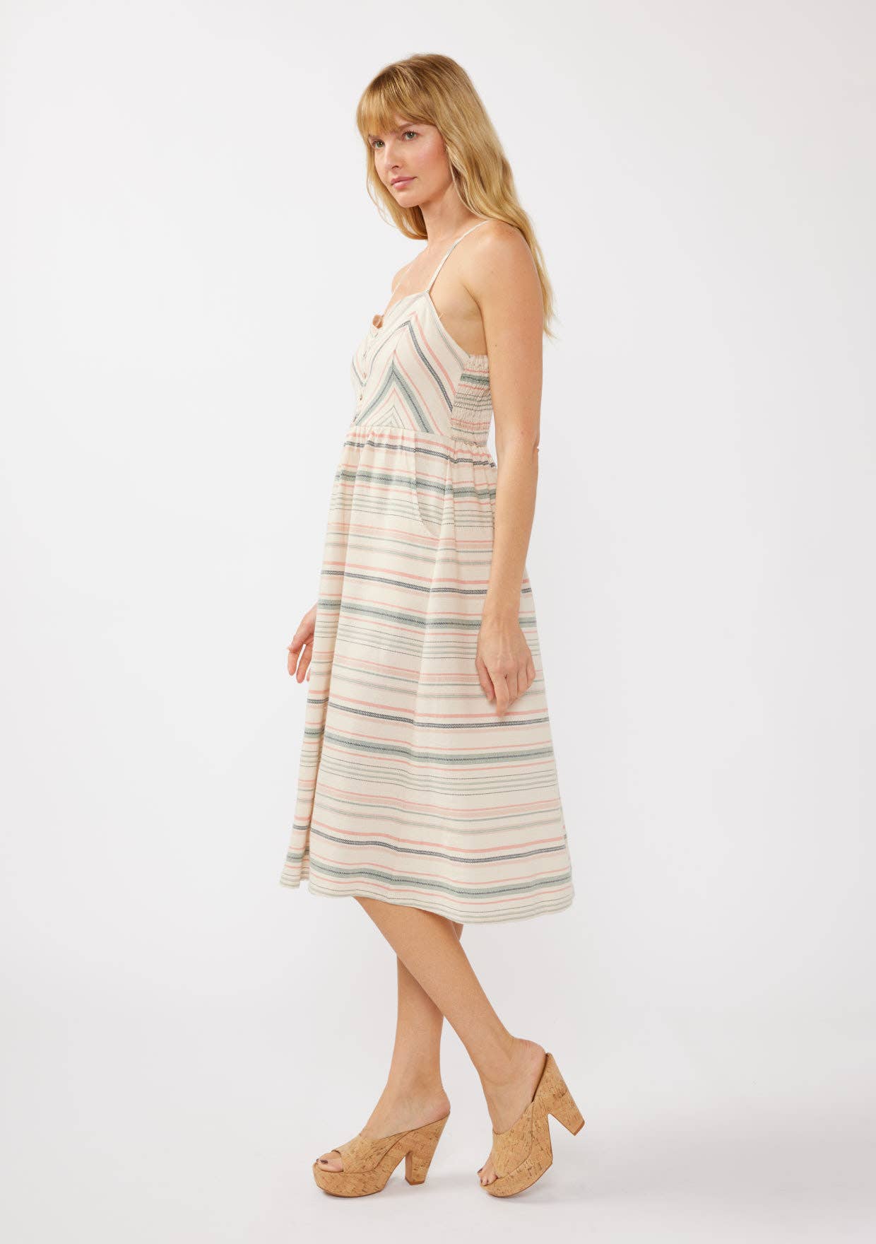 Yarn-Dye Sleeveless Button Up Midi Dress