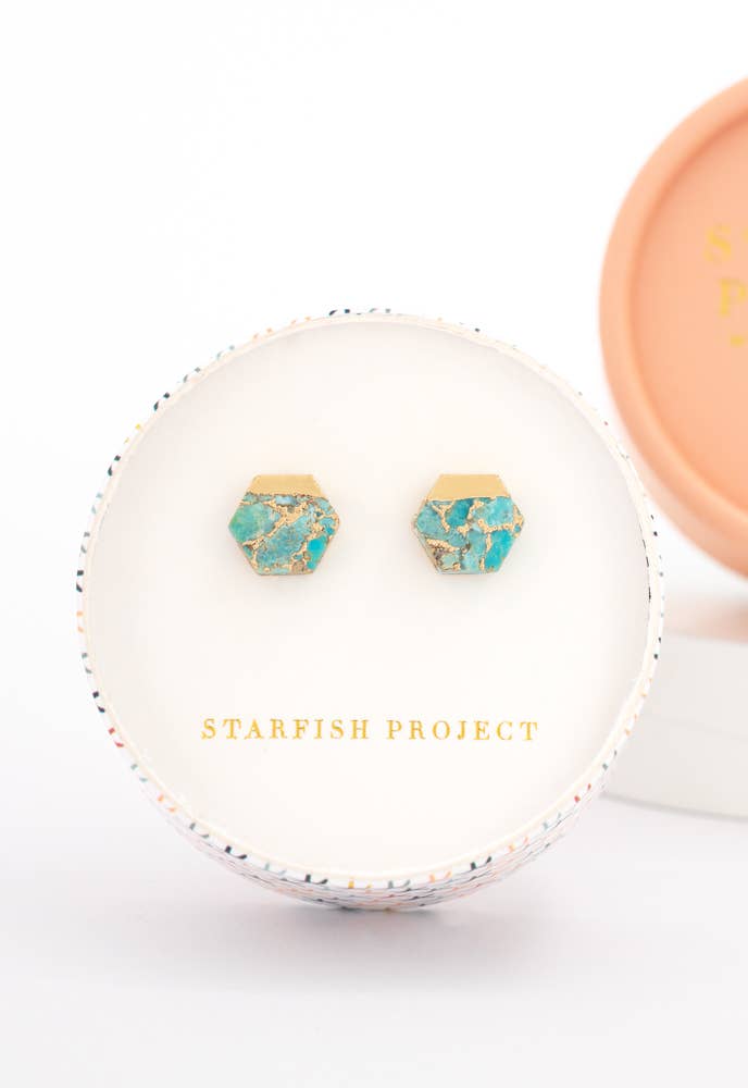 Oasis Turquoise and Gold Stud Earrings