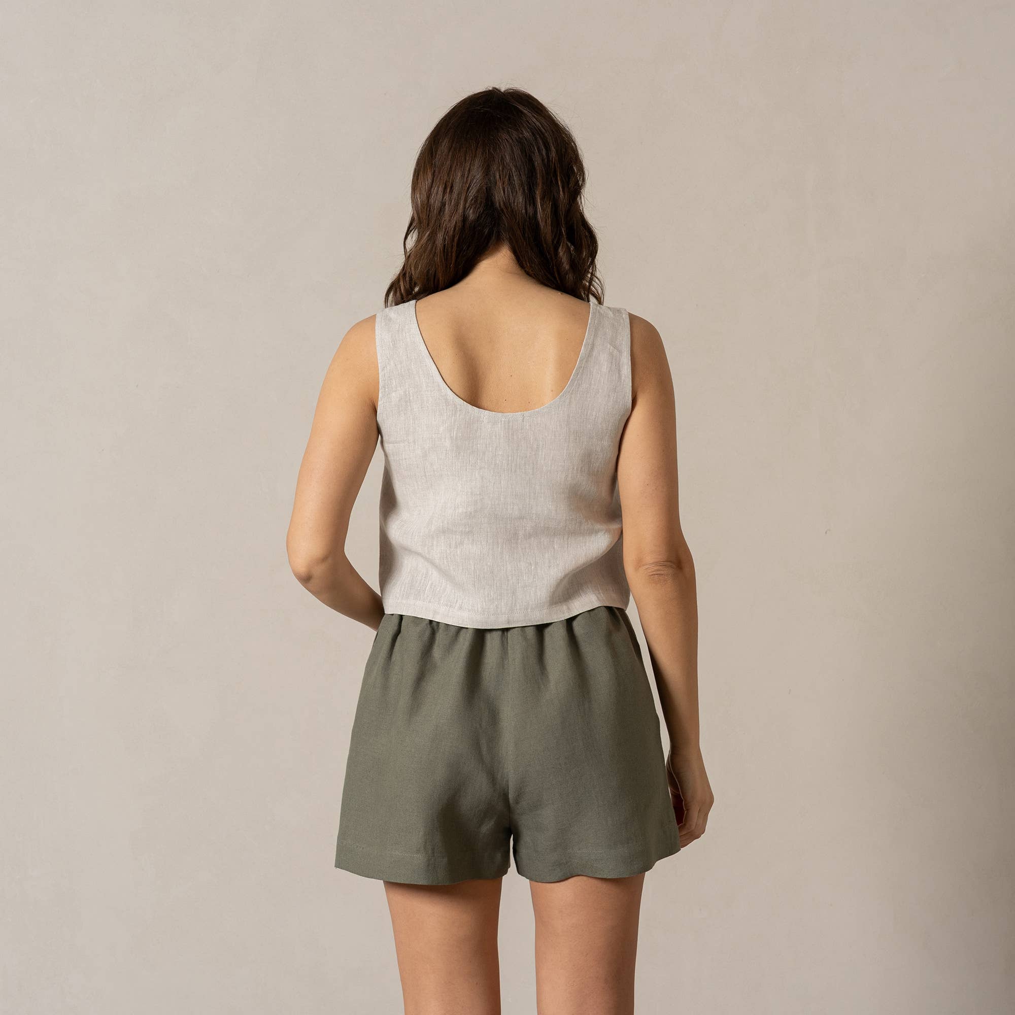 Linen Crop Top Ana White - Summer Sleeveless Linen Blouse