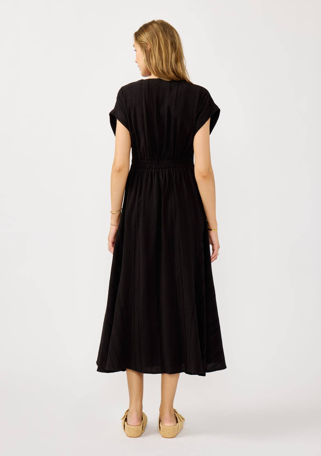 Pleated Panel Button Front Midi Dress