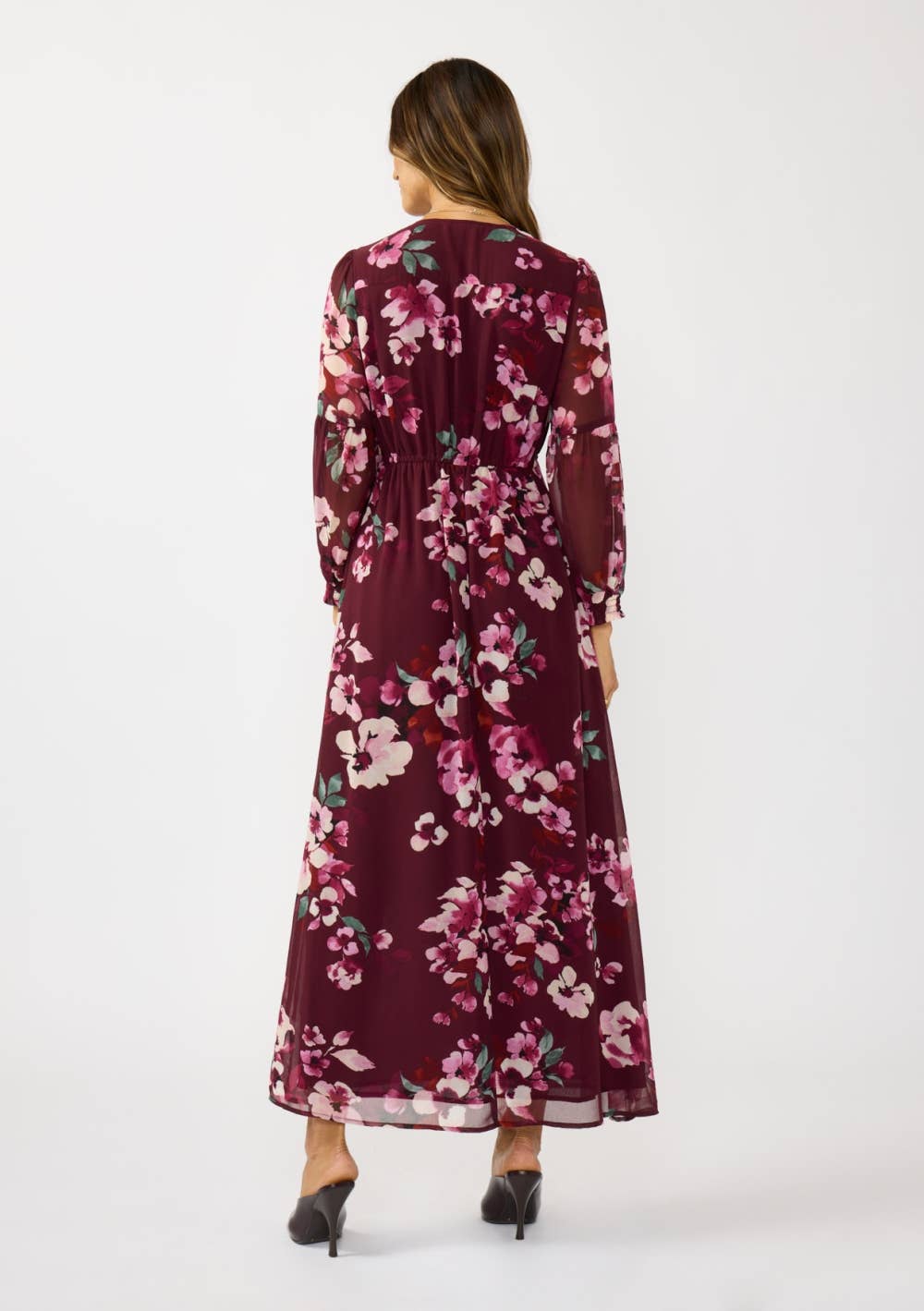 Floral V-Neck Drawstring Waist Maxi Dress