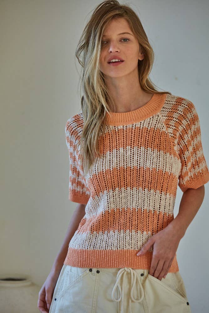 Knit Sweater Cotton Acrylic Short Sleeve Pullover