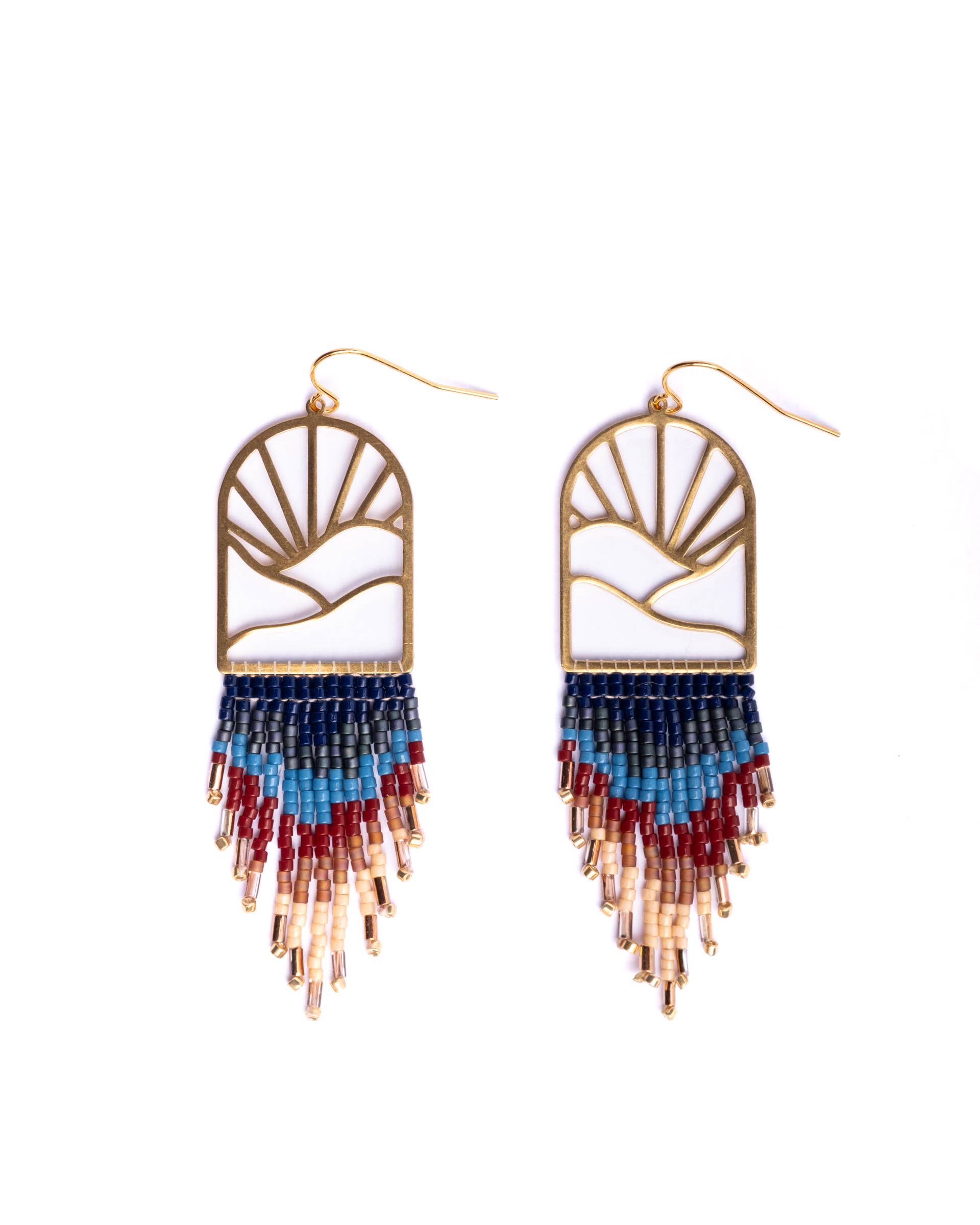 Beaded Handwoven Sedona Sunset Fringe Earrings (Blue/Green)