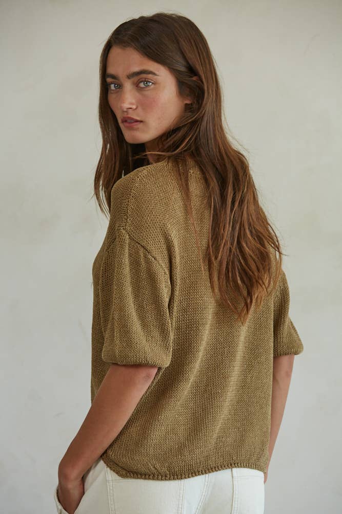 Knit Sweater Crew Neck Drop Shoulder Top