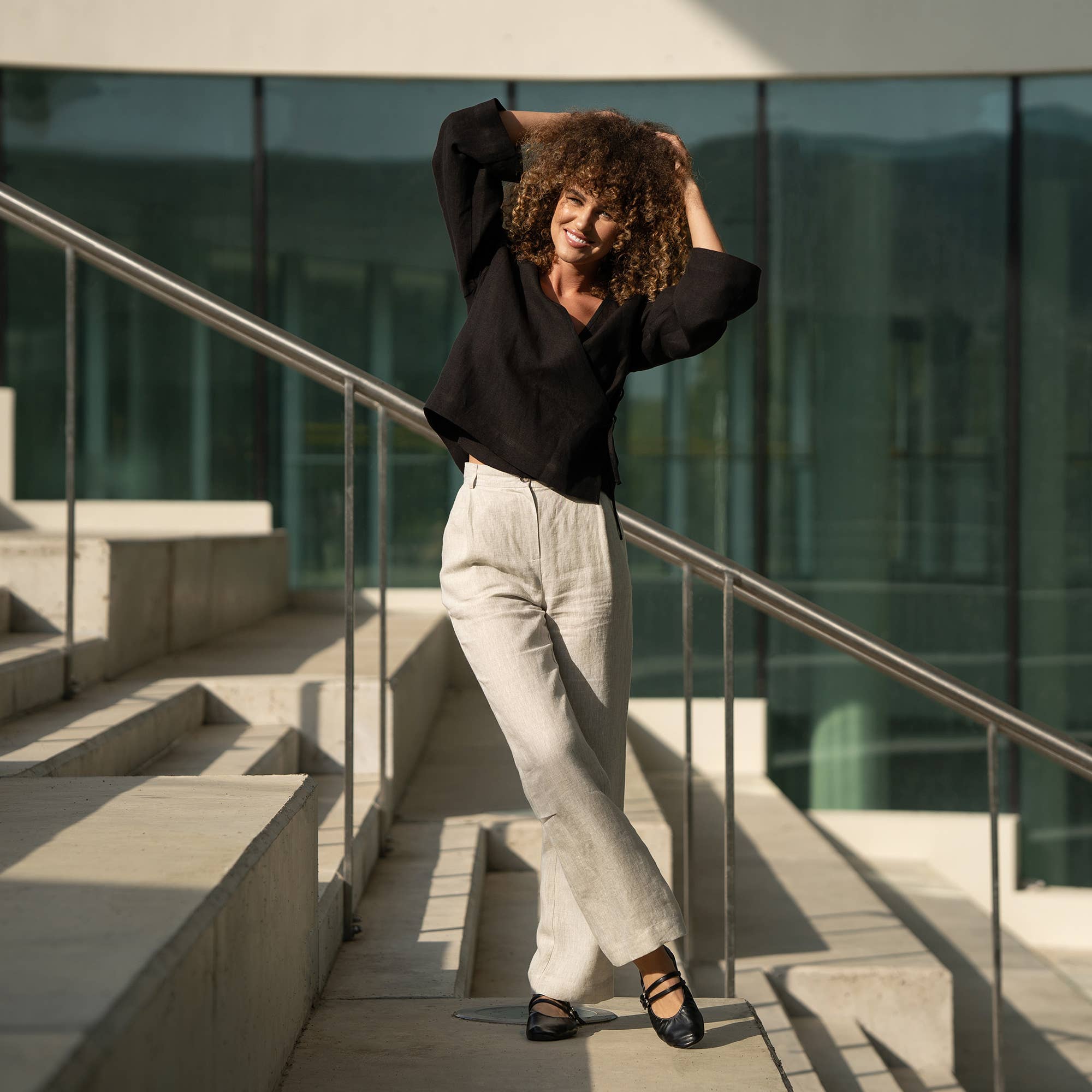 Linen High Drape Pants Lotus - Wide Leg Linen Trousers