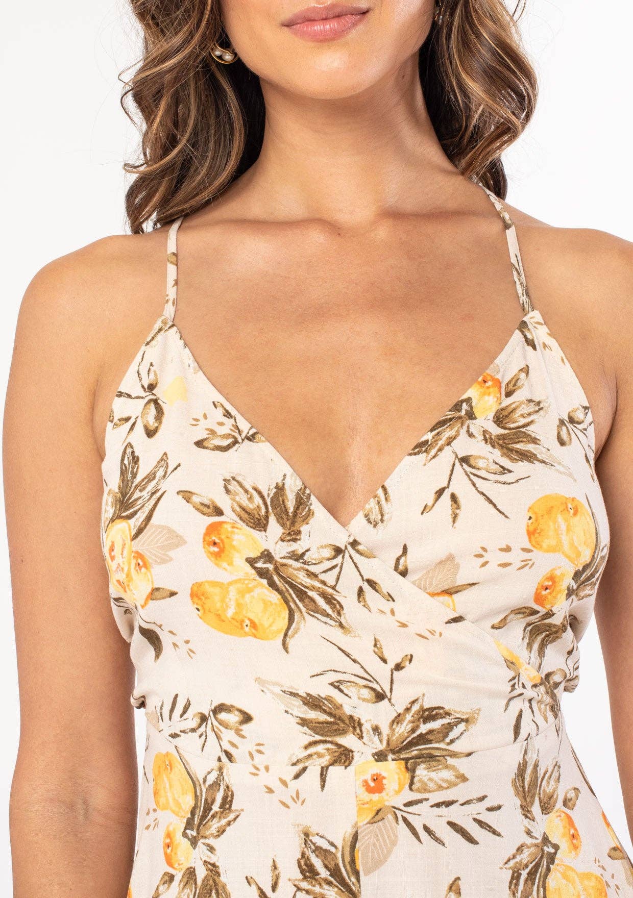 Linen Blend Cross Back Surplice Midi Dress