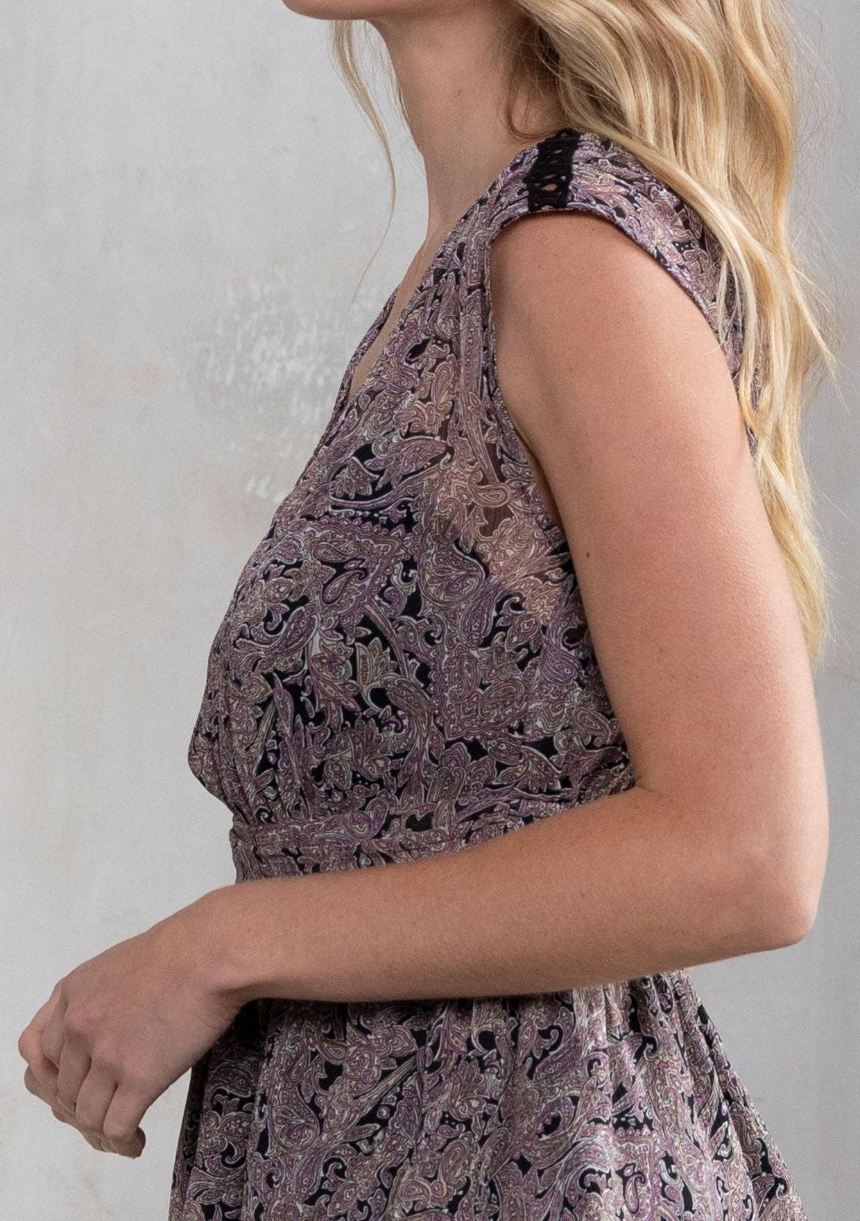 Sheer Paisley Print Cap Sleeve Peplum Blouse