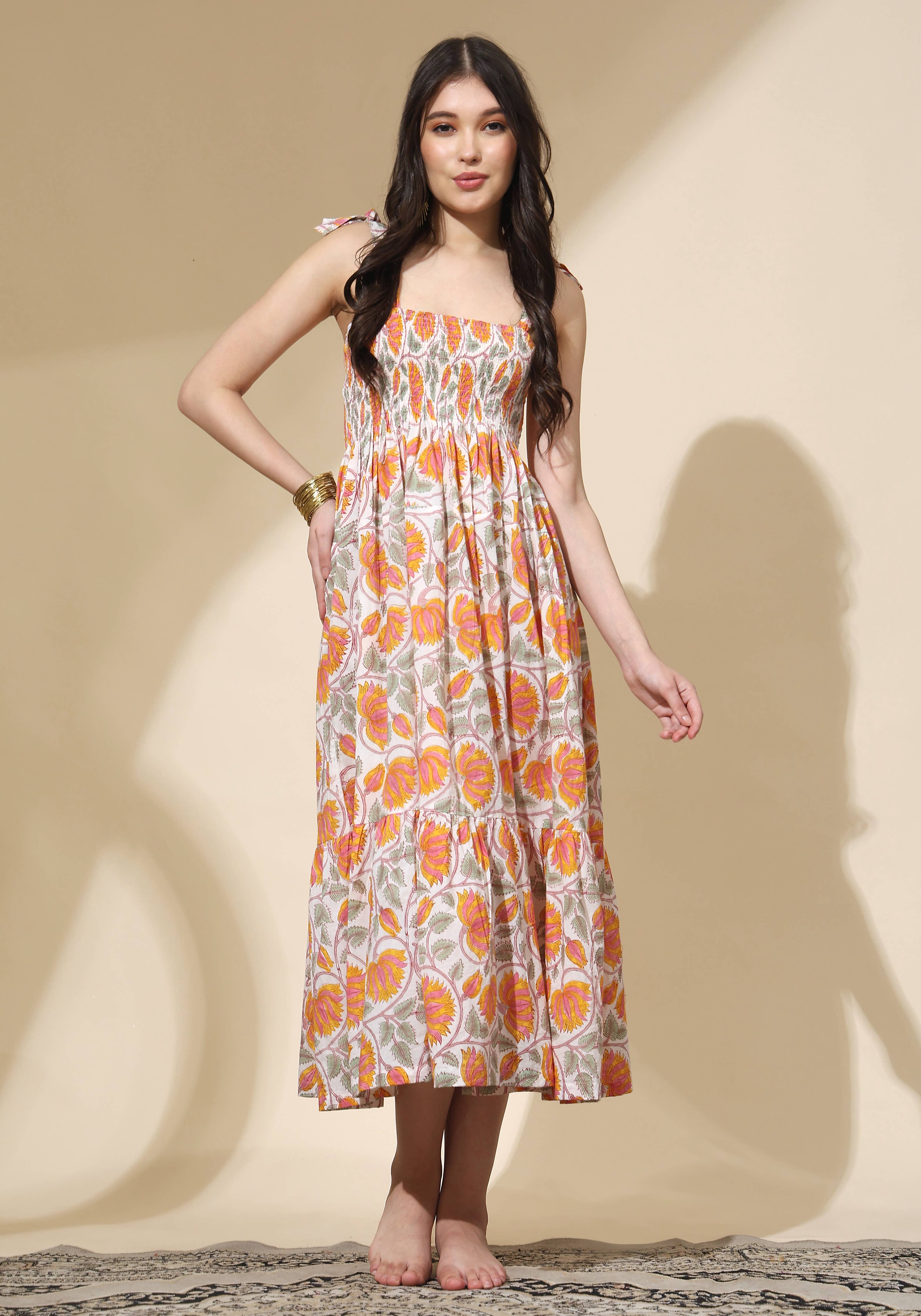 Block Printed Smock Maxi Dress (Jasmi)