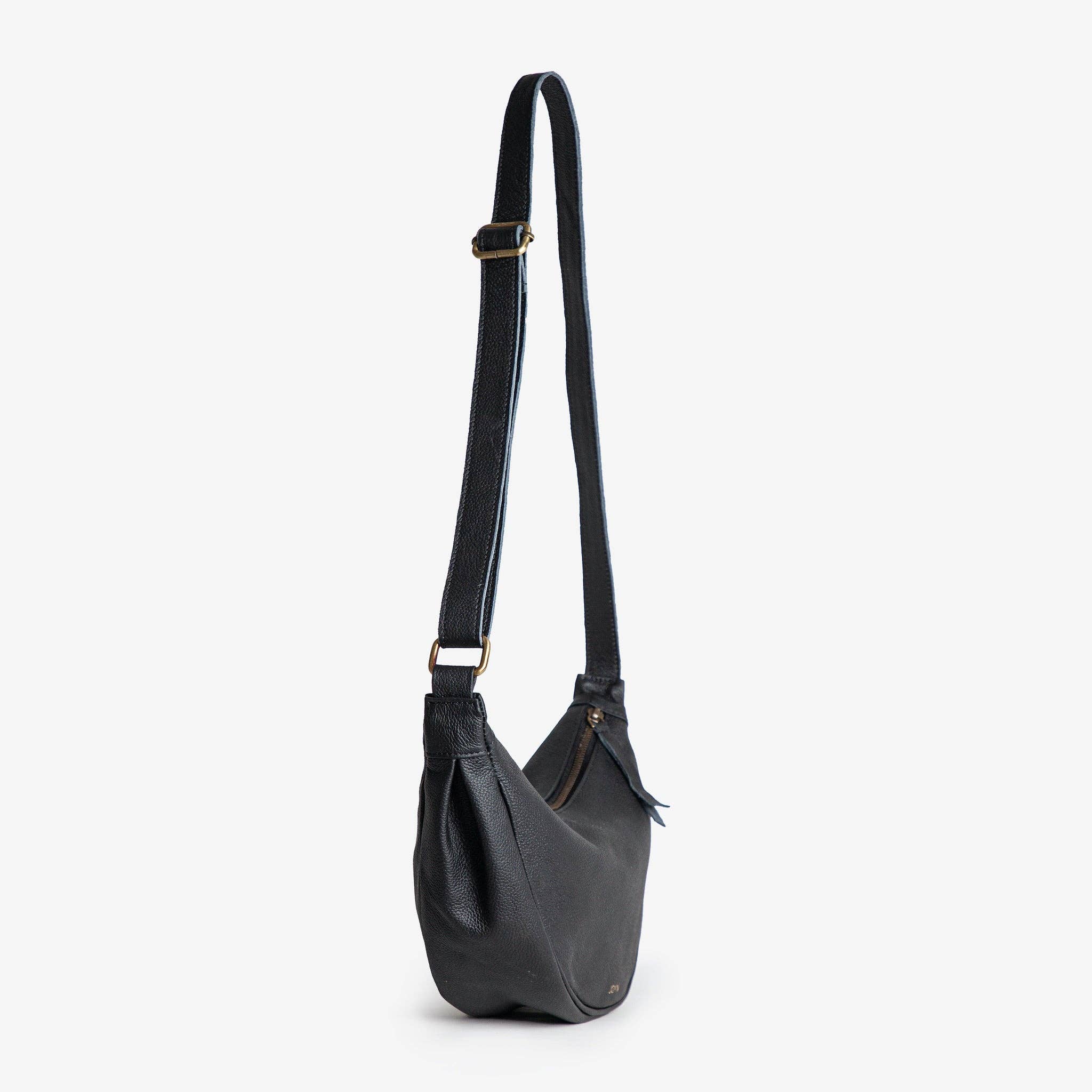 Pebbled Leather Moon Sling Bag - Black