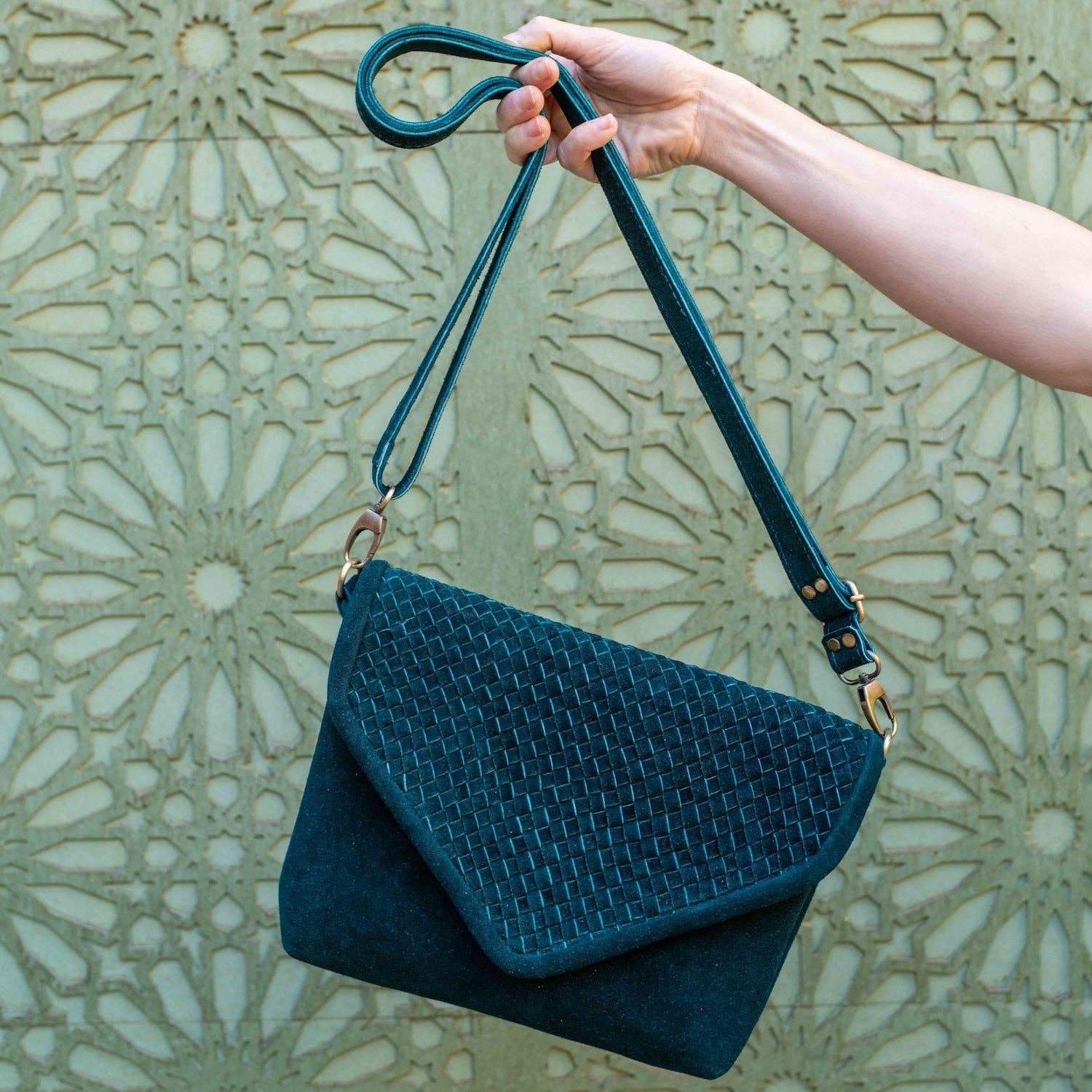 Teal Suede Woven Everyday Bag