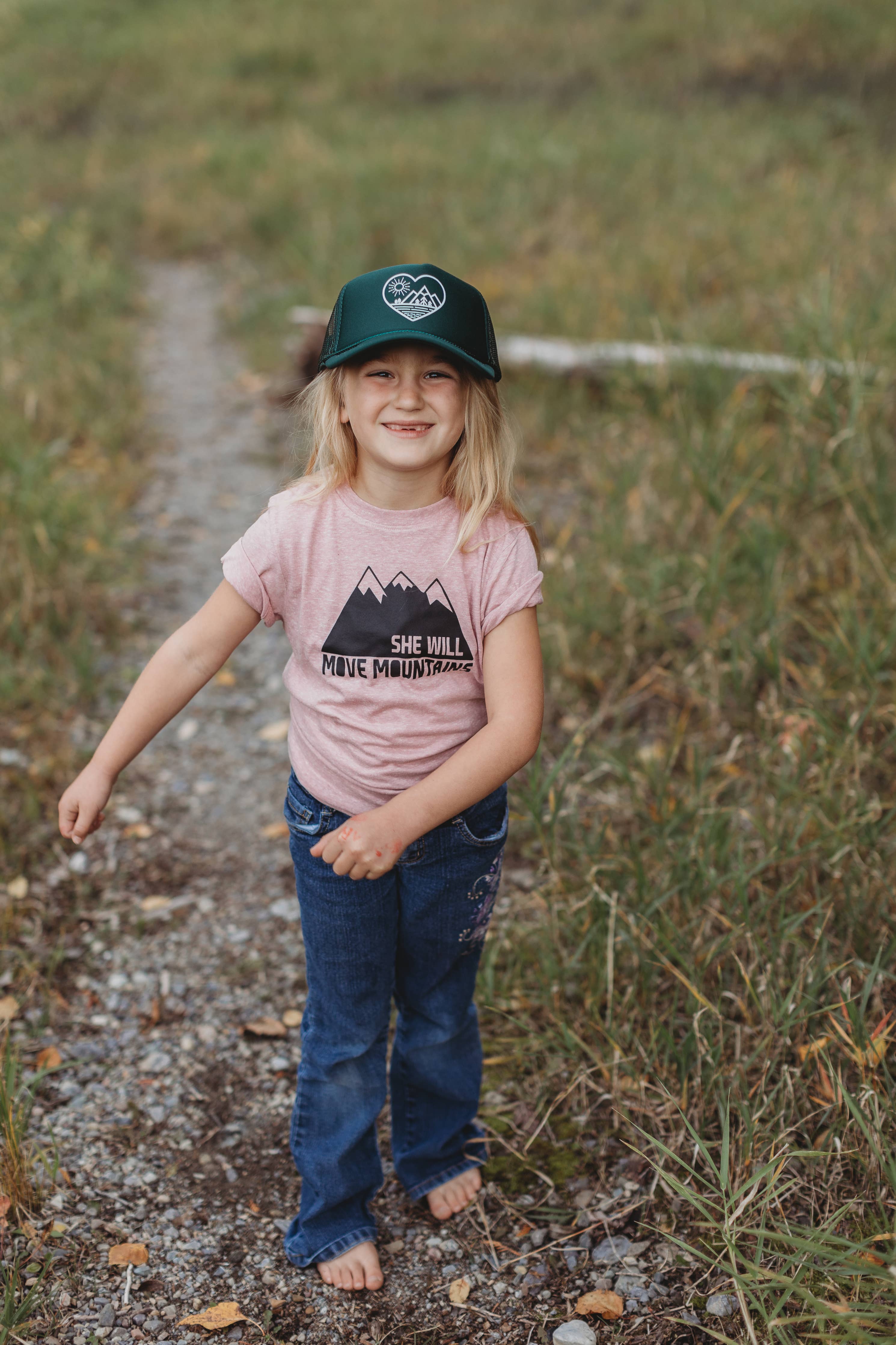 Kid MTN Love Trucker Hat: Dark Green