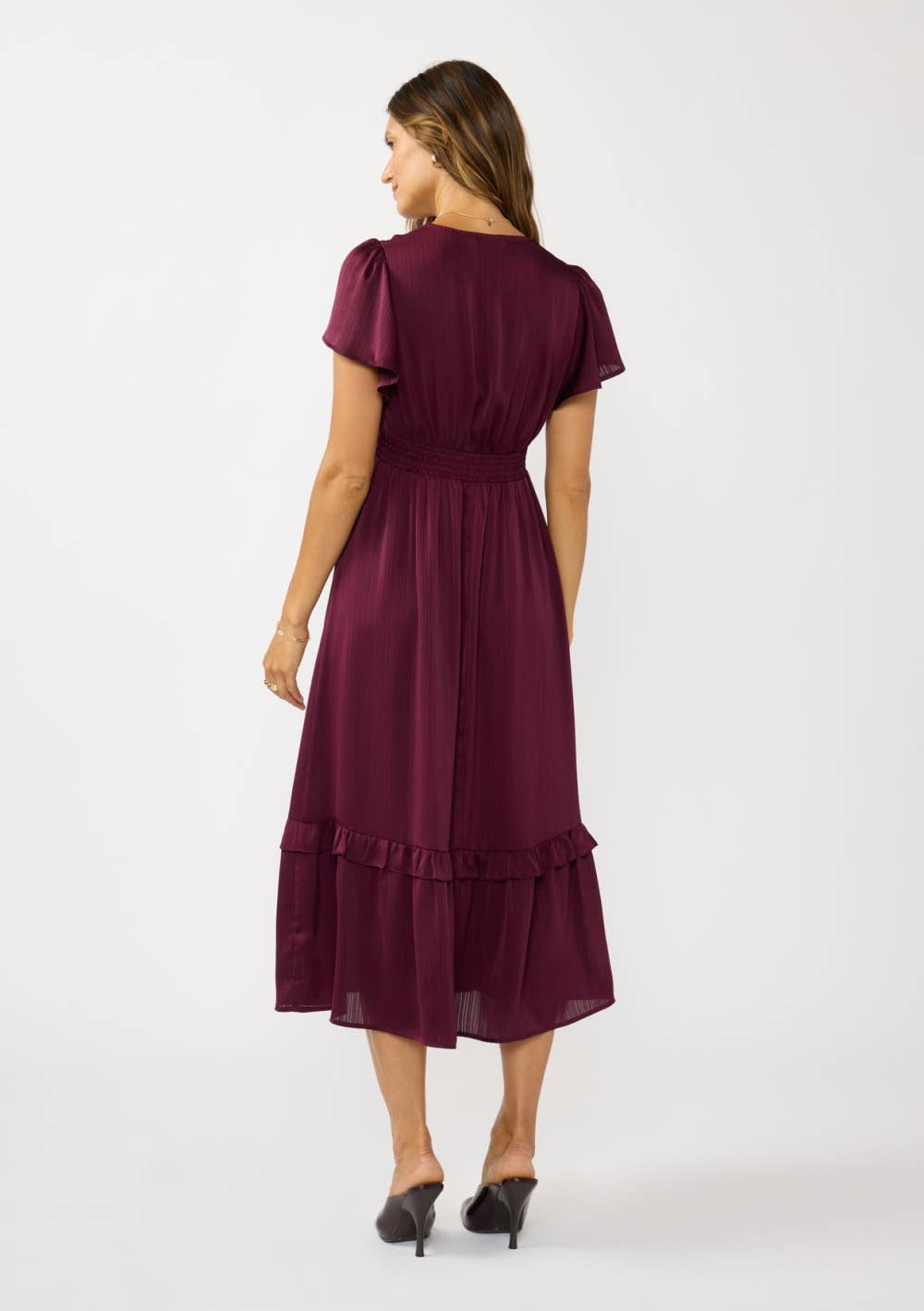 Flutter Sleeve V-Neck Midi Dress