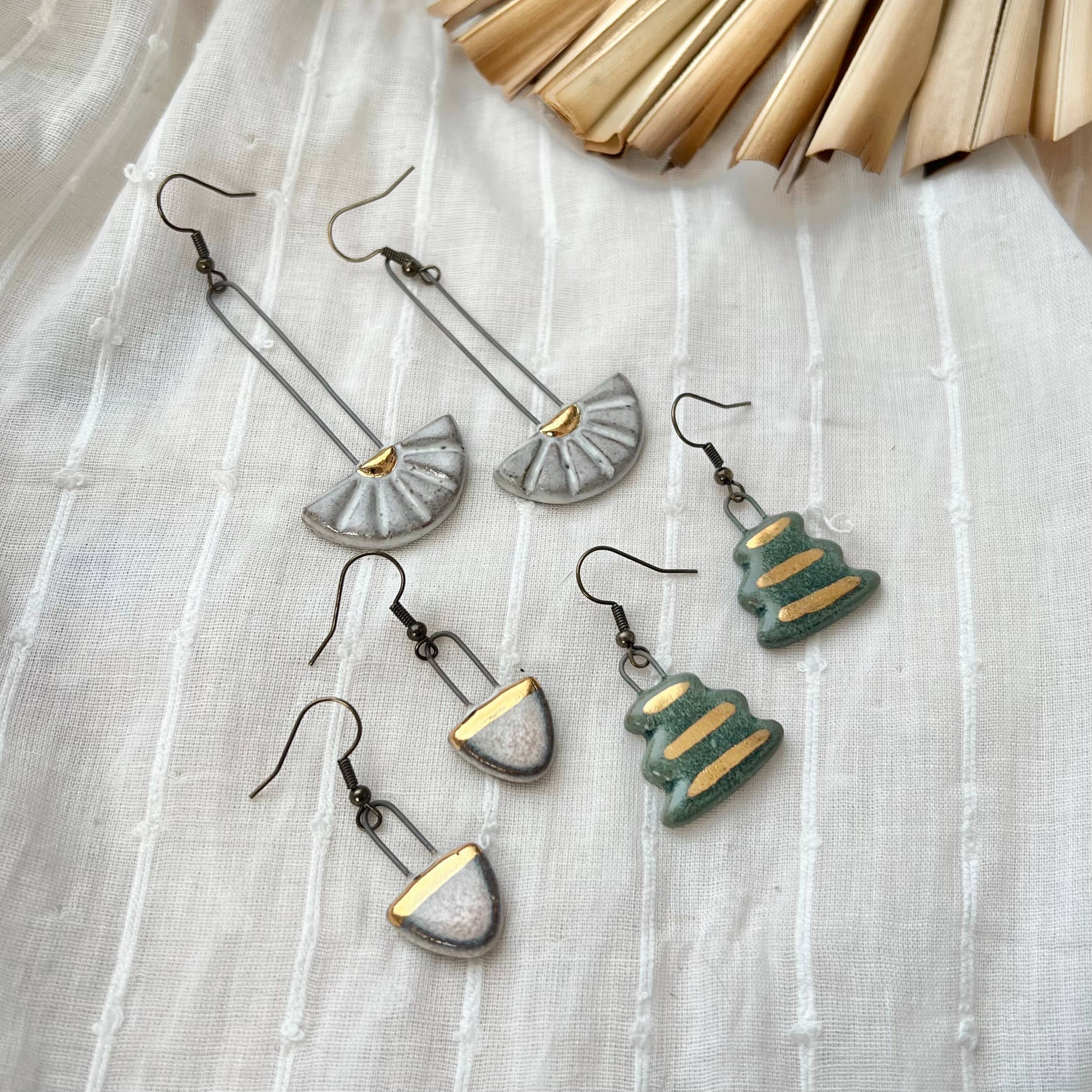 White Dropped Half Sun Burst Earrings