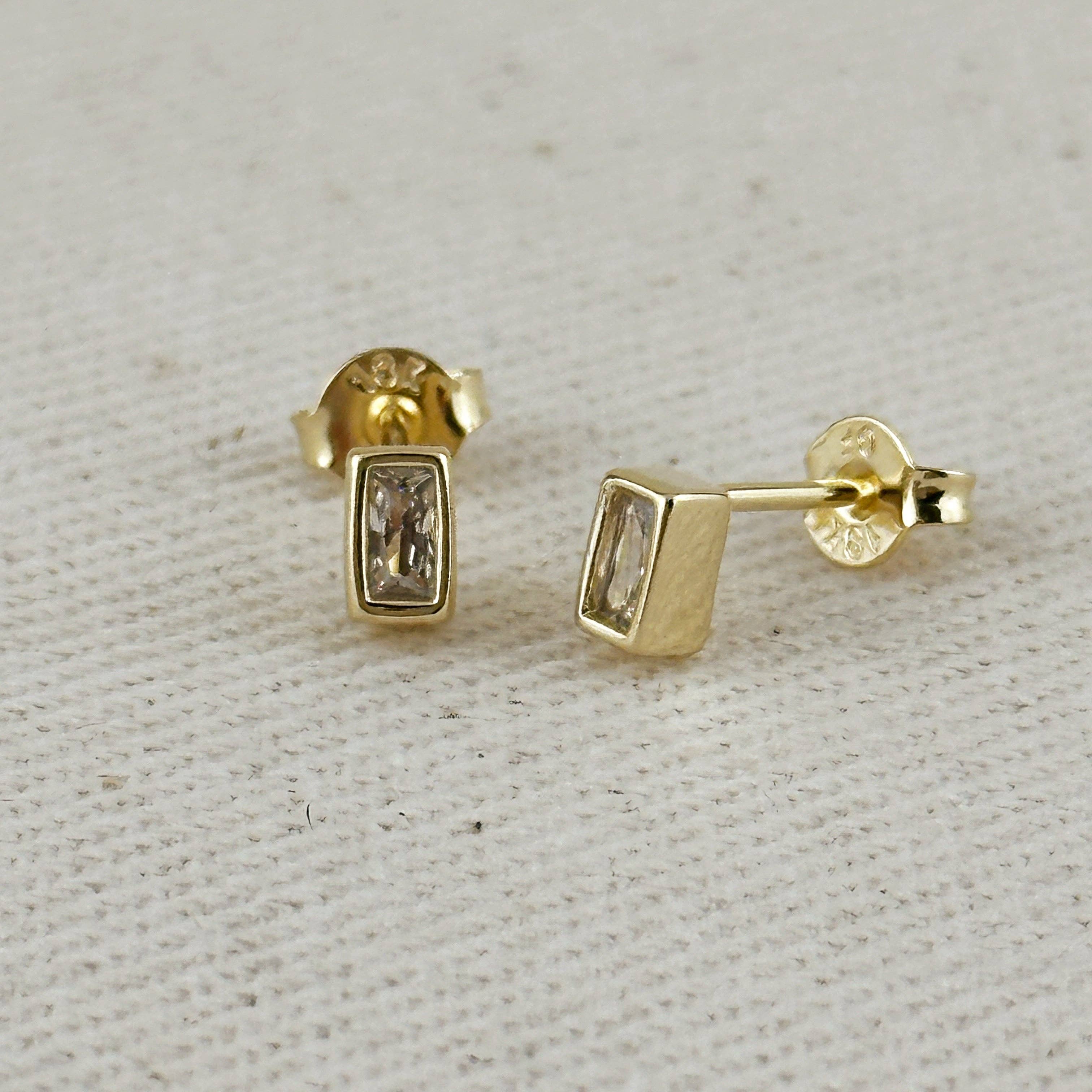 Mini Bezel Baguette Stud Earrings