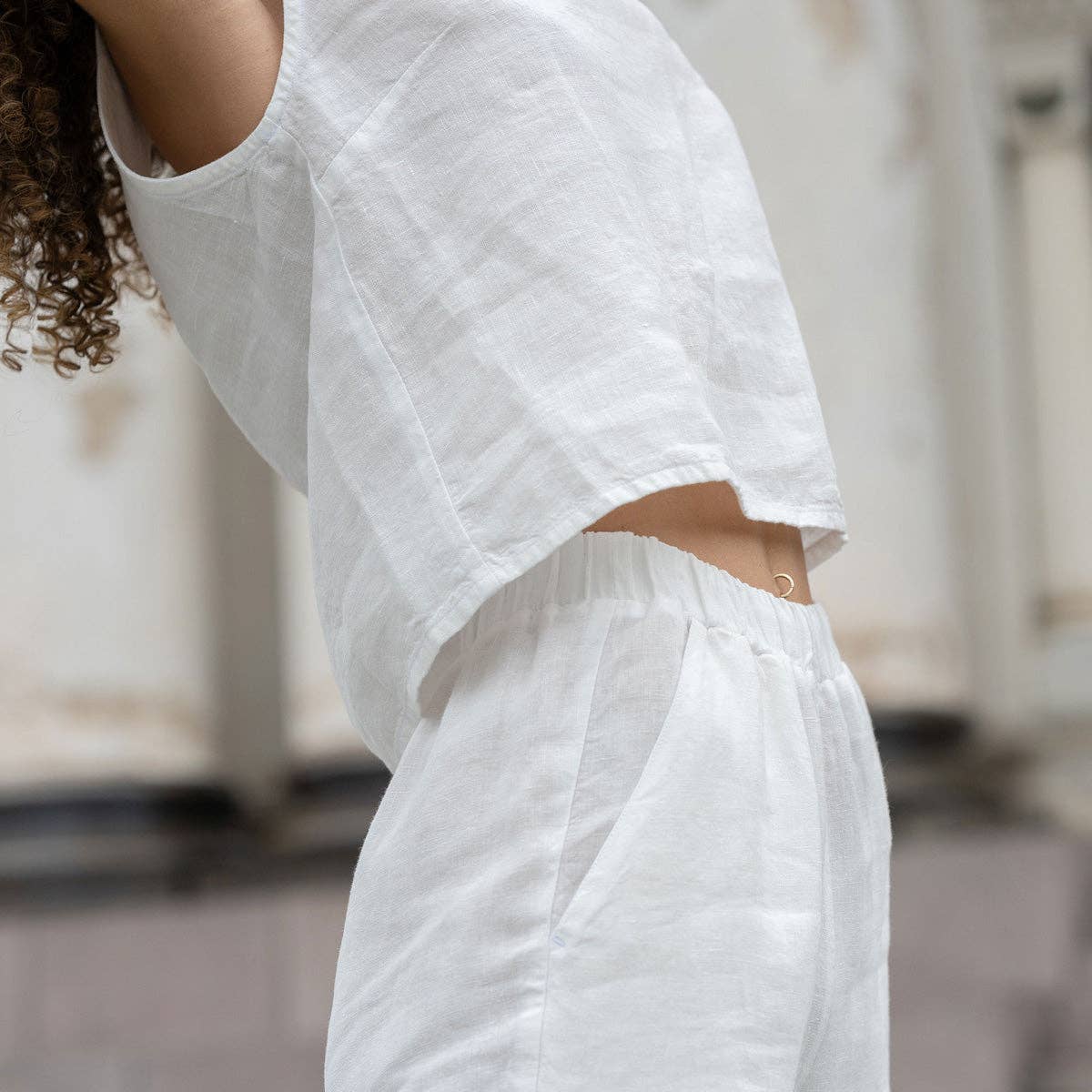 Linen Crop Top Ana White - Summer Sleeveless Linen Blouse