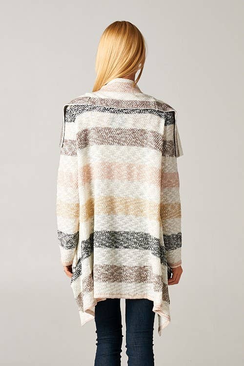 Striped Marled Knit Cardigan Sweater