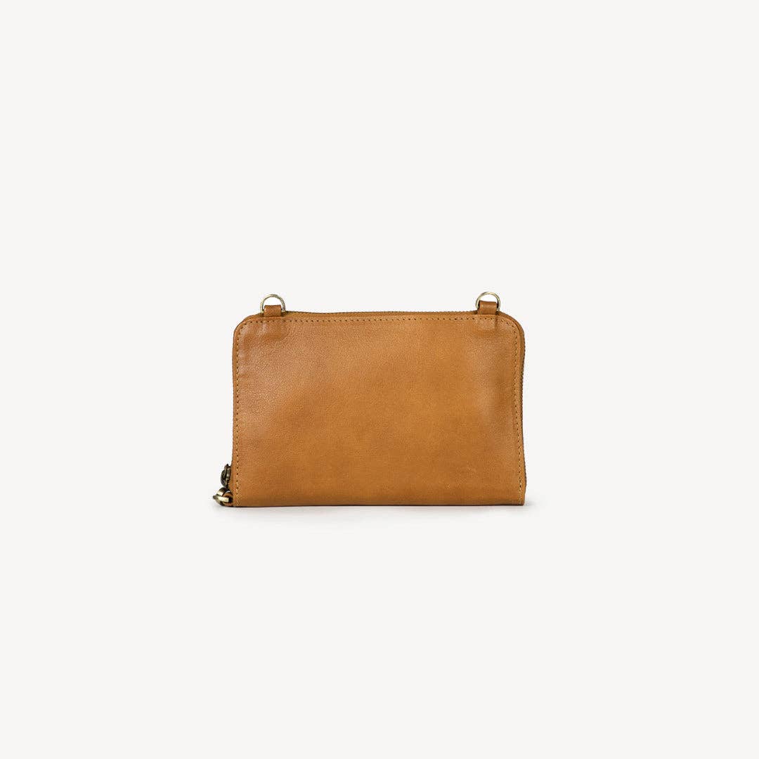 Pebbled Leather Crossbody Wallet - Camel
