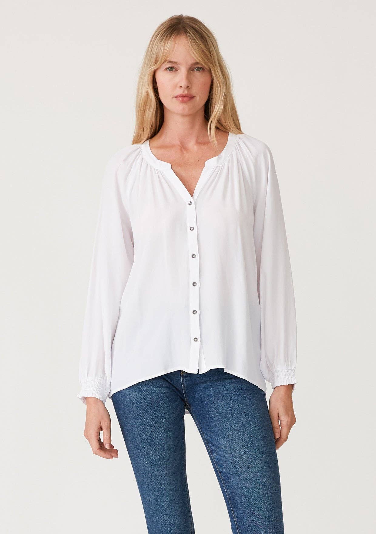 High Low Button Down Long Sleeve Blouse