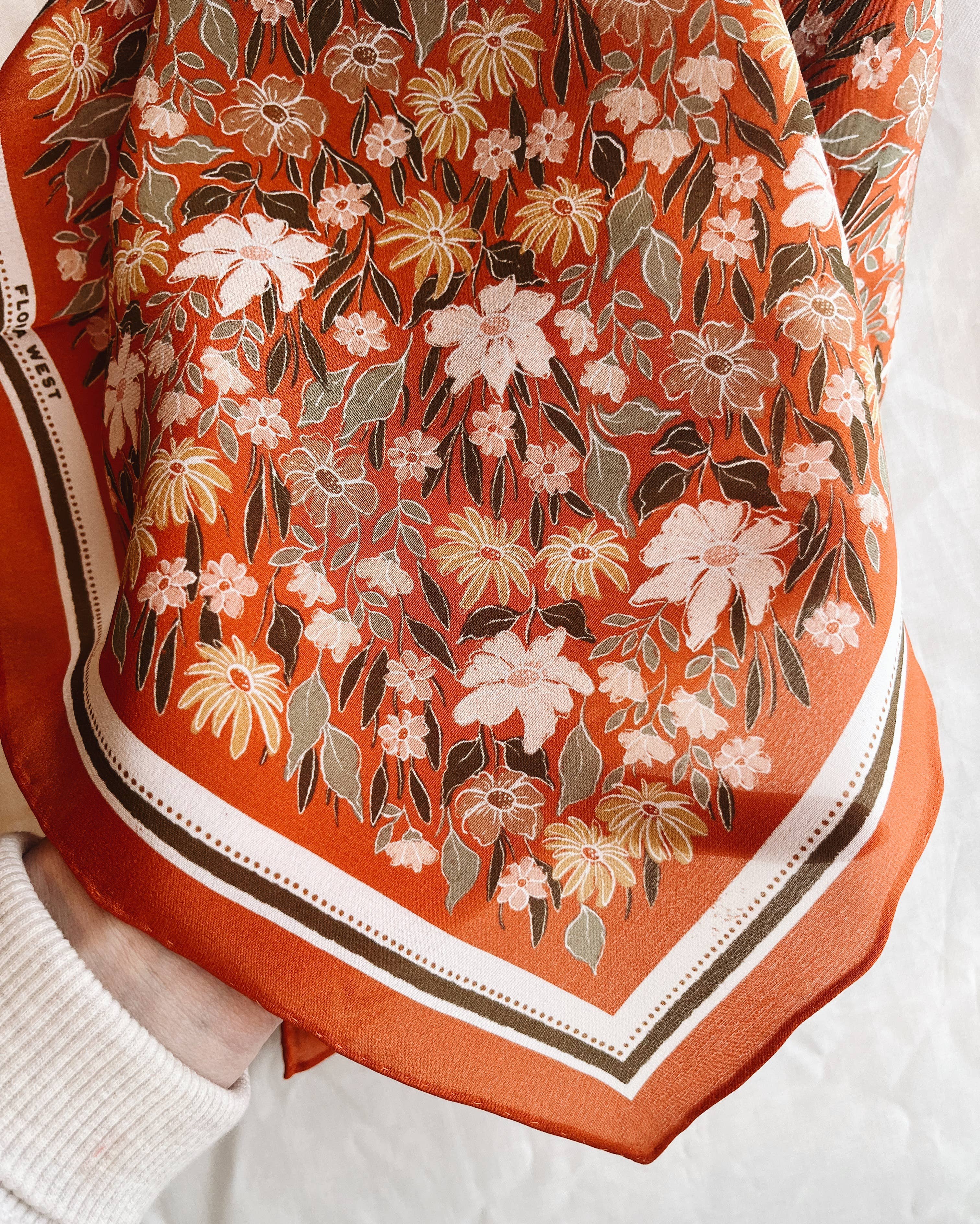 100% Silk Bandana Scarf - Botanical Garden Floral