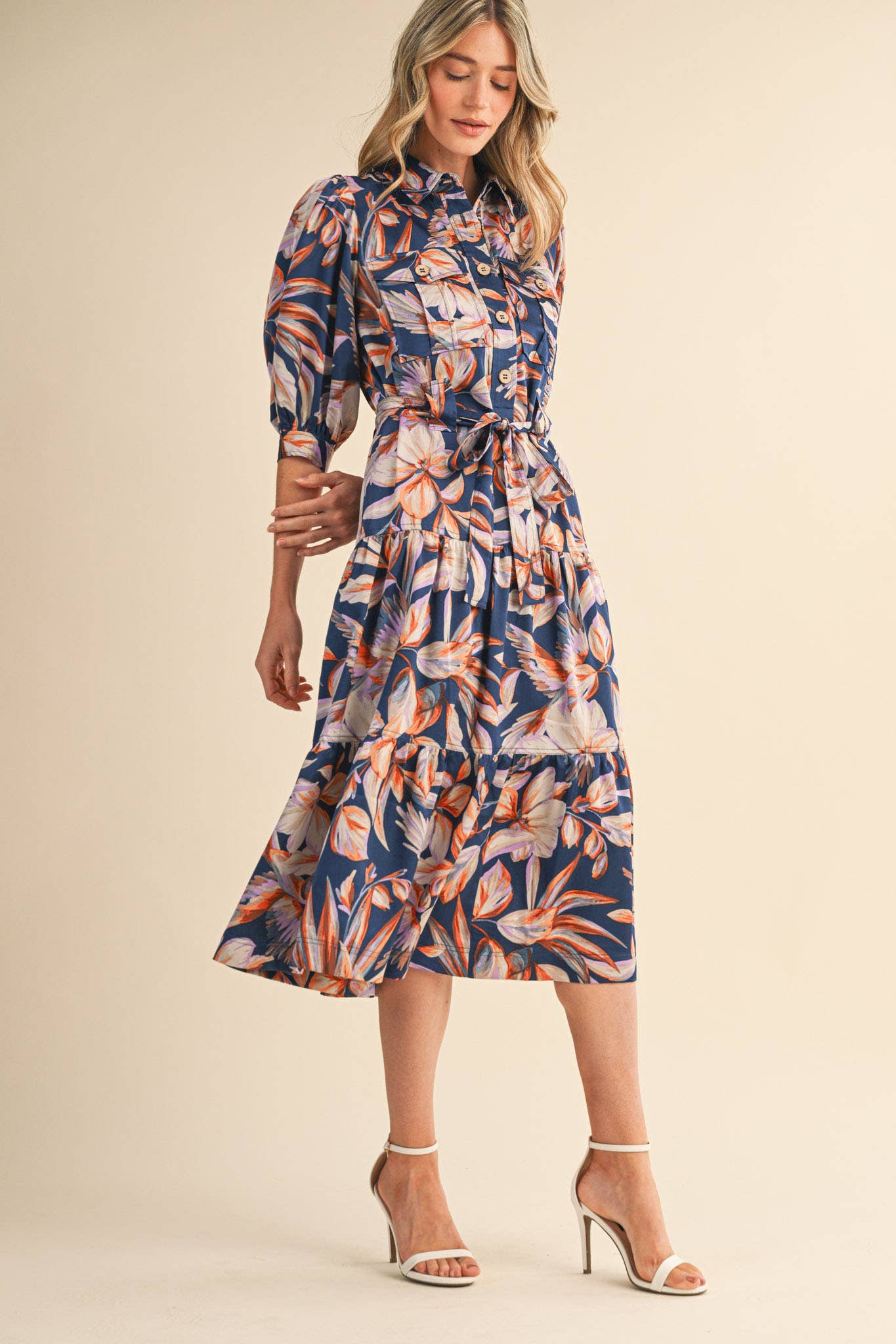 Button Down Tiered Midi Dress