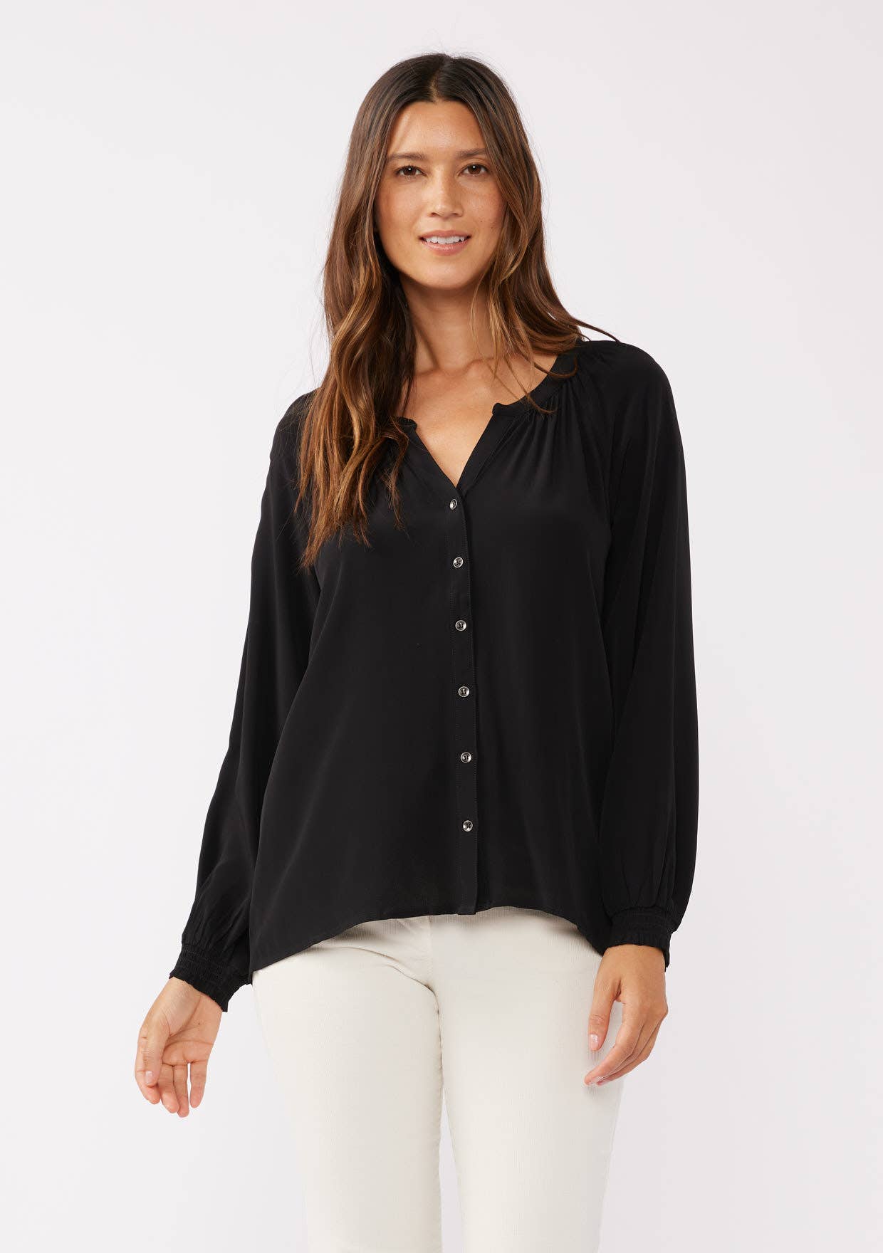 High Low Button Down Long Sleeve Blouse