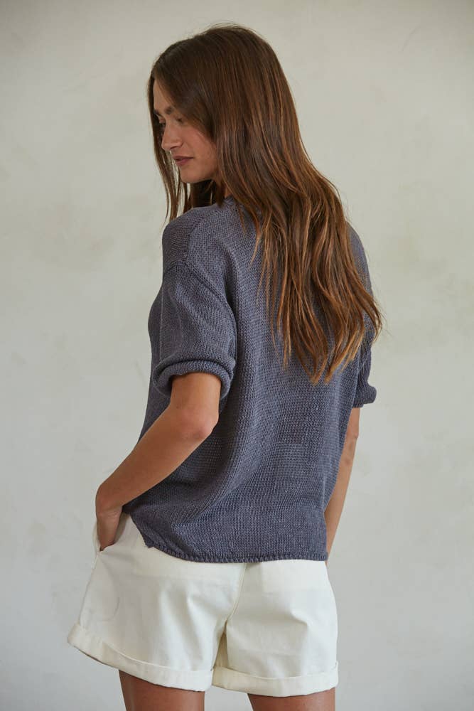 Knit Sweater Crew Neck Drop Shoulder Top