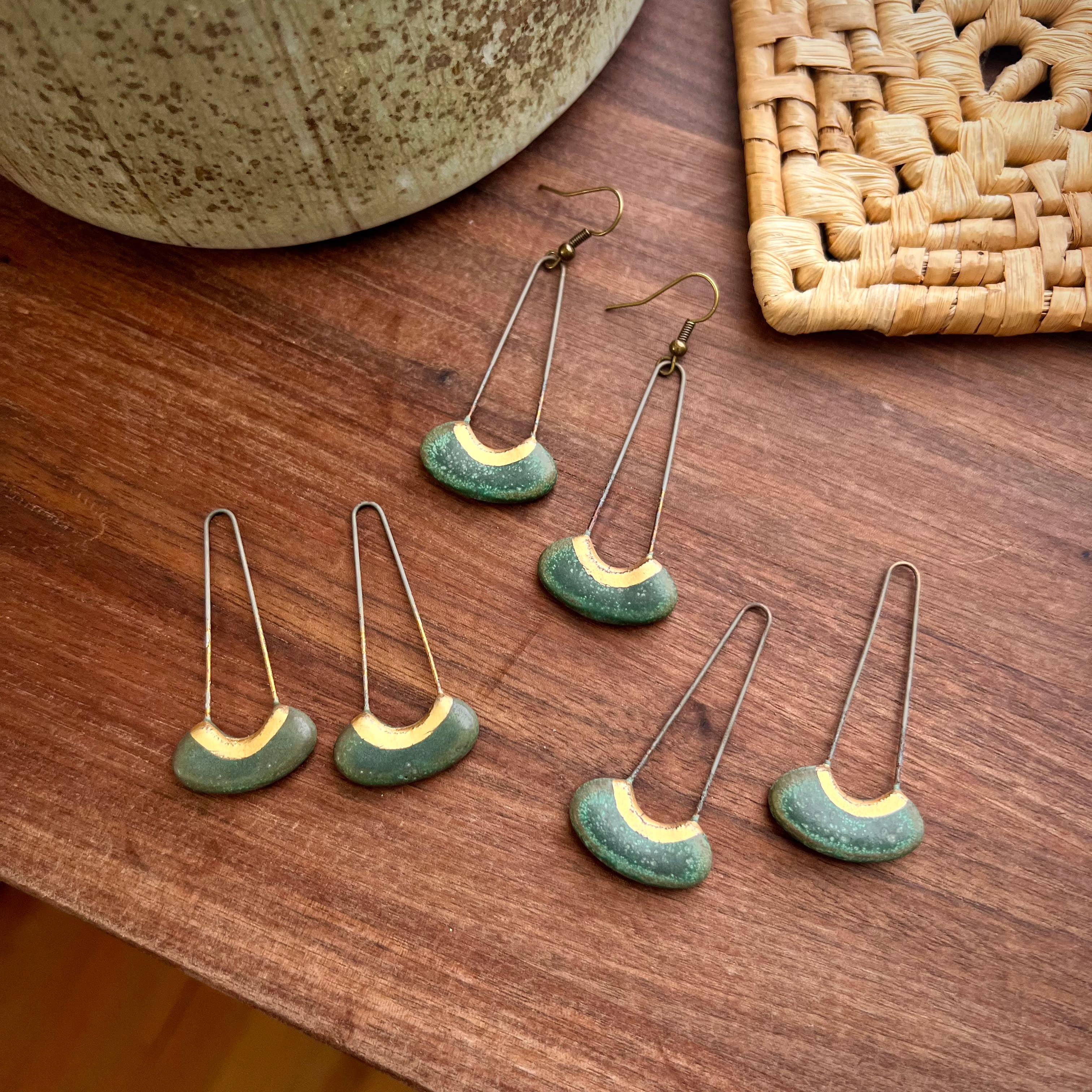 Patina Green Cut Oval Earrings