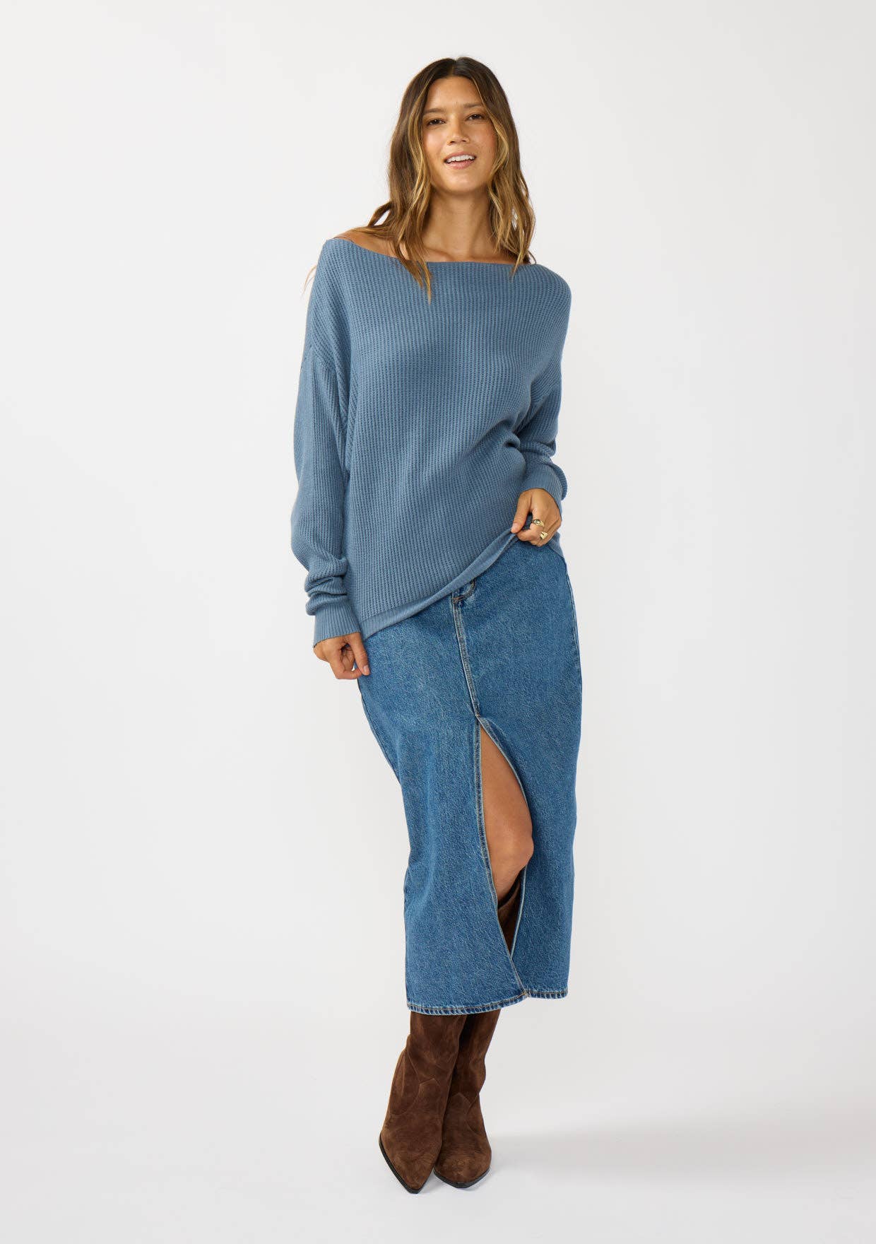 Long Sleeve Waffle Knit Pullover Sweater