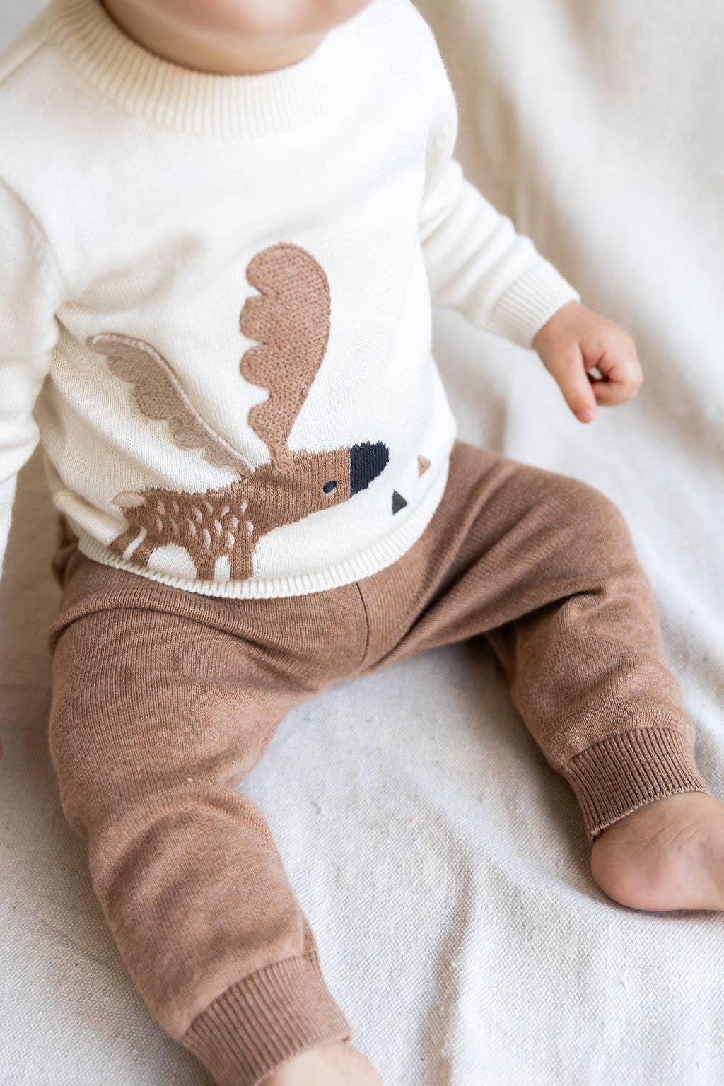 Moose Jacquard Knit Baby Pullover Sweater (Organic Cotton)