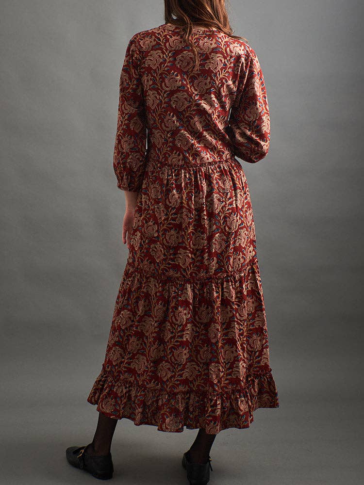 Britta Long Sleeve Tiered Dress Red Floral