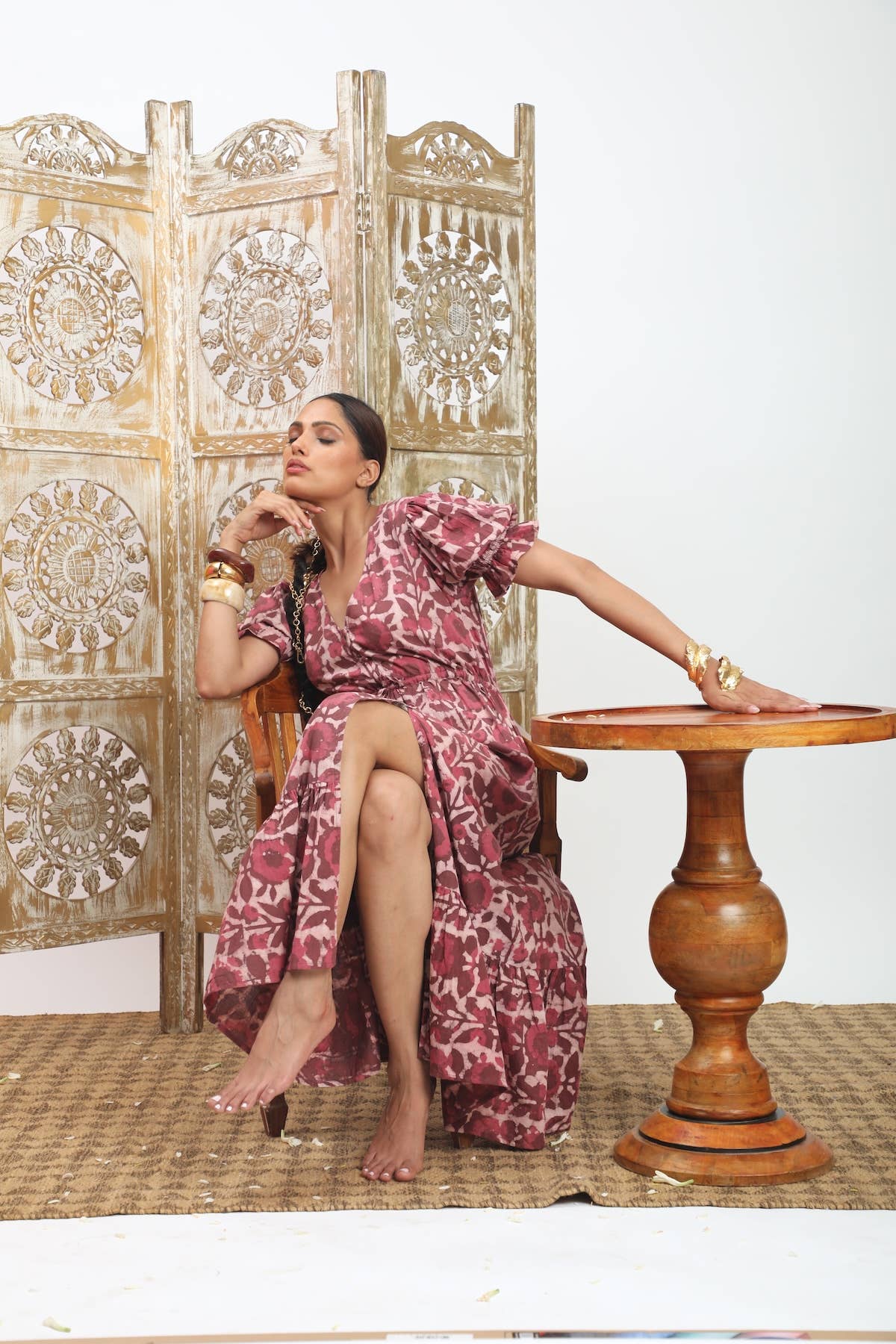 Emelie Block Printed Dress (Wine)