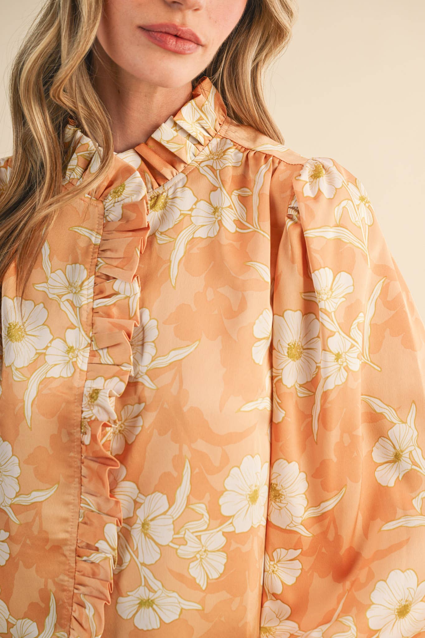 Floral Print Ruffled Button Down Top